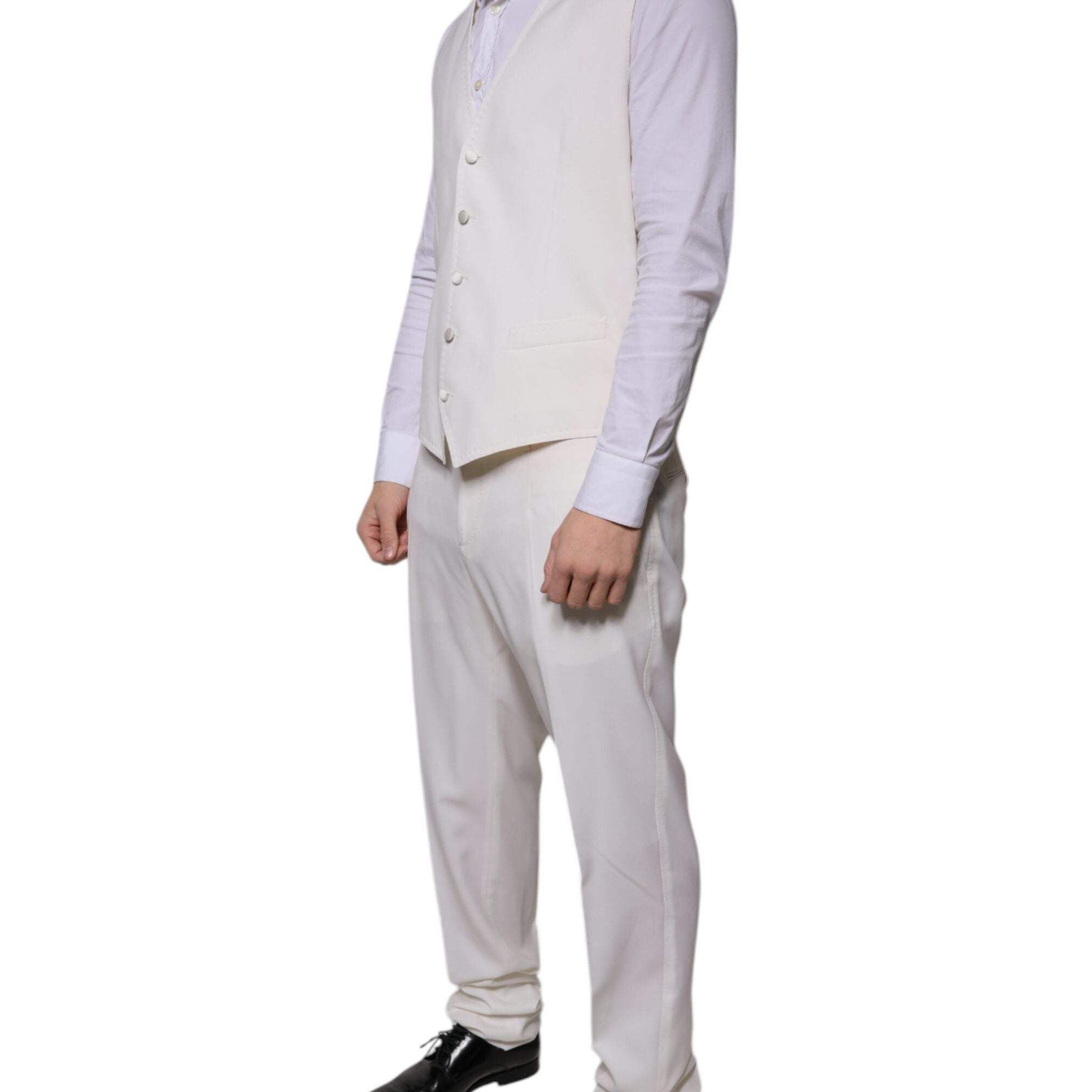 Dolce & Gabbana White Wool Silk 3 Piece SlimFit Formal Suit