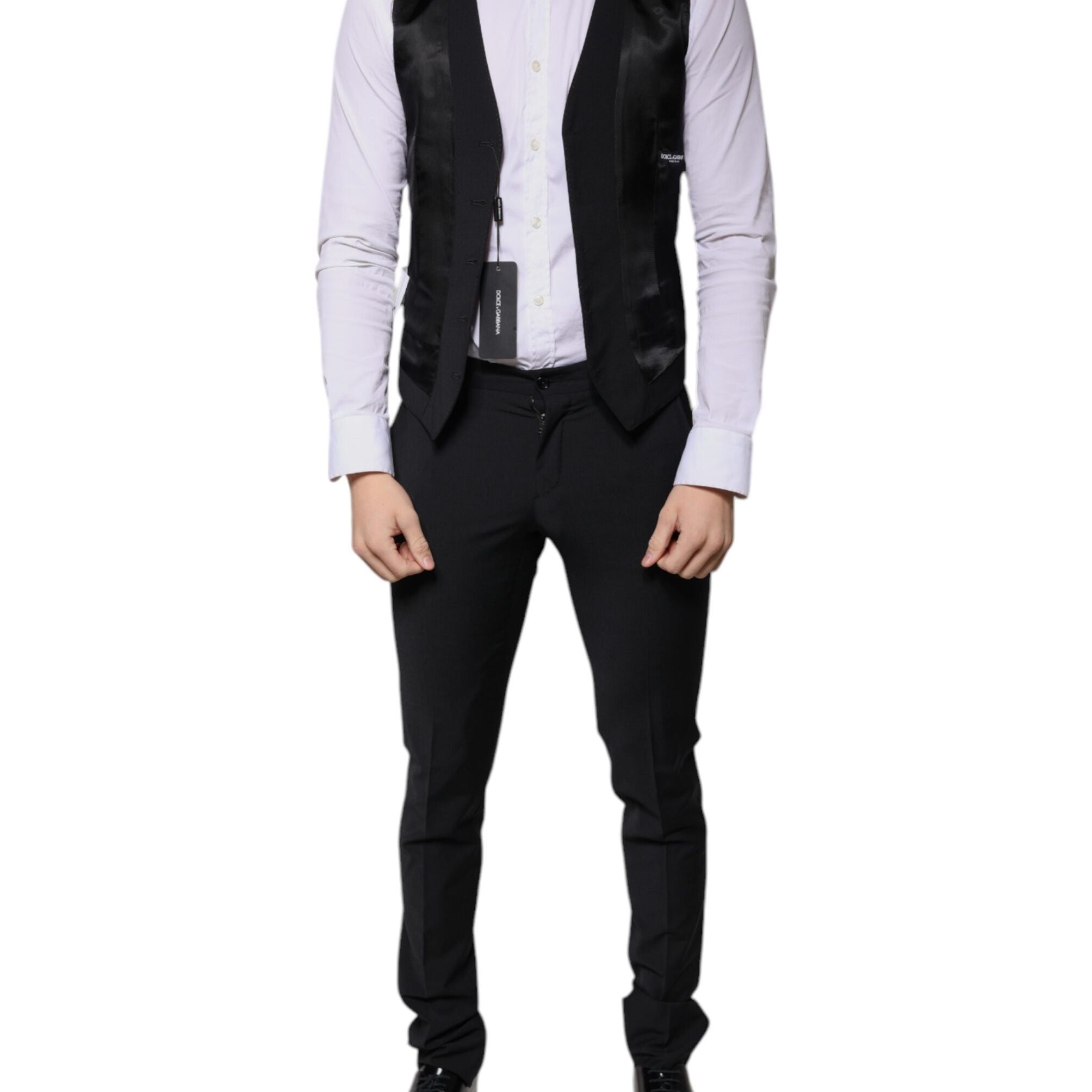 Dolce & Gabbana Black Wool 3 Piece Slim Fit Formal Men Suit