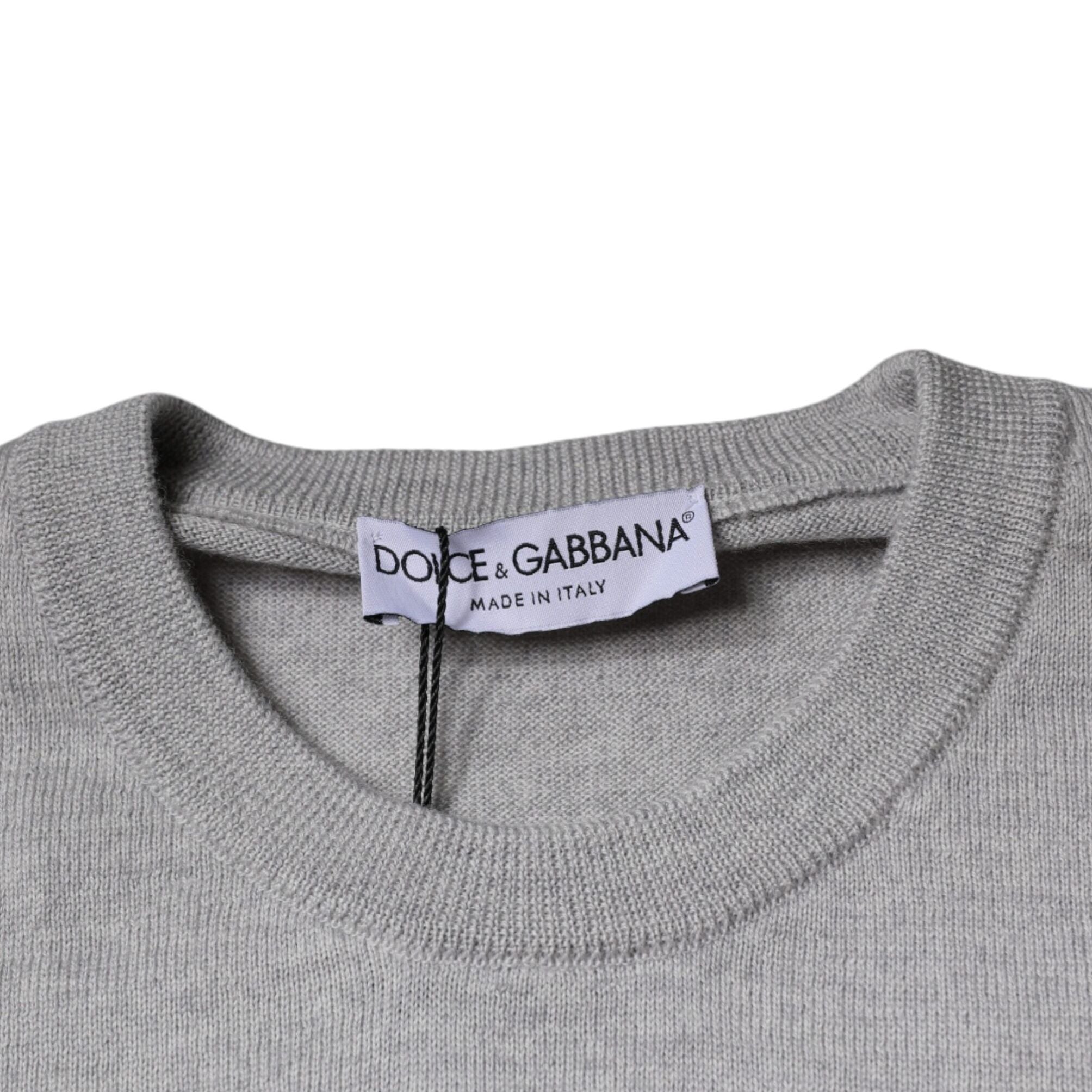 Dolce & Gabbana Light Gray Wool Crew Neck Pullover Sweater