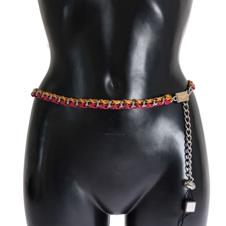 Dolce & Gabbana Red Yellow Leather Crystal Belt