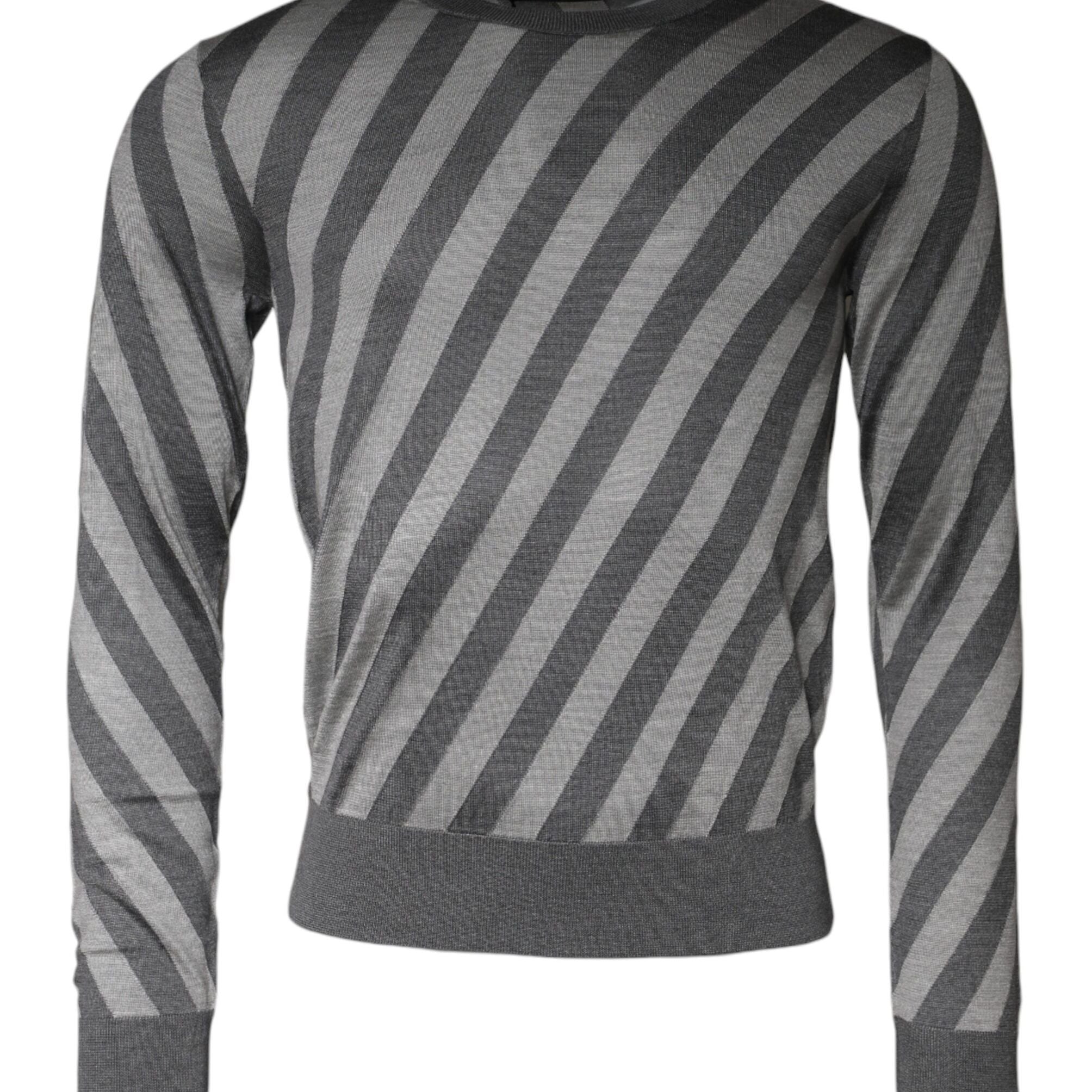 Dolce & Gabbana Gray Stripes Long Sleeve Round Neck Pullover Sweater