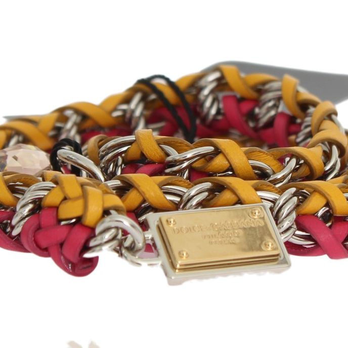 Dolce & Gabbana Red Yellow Leather Crystal Belt