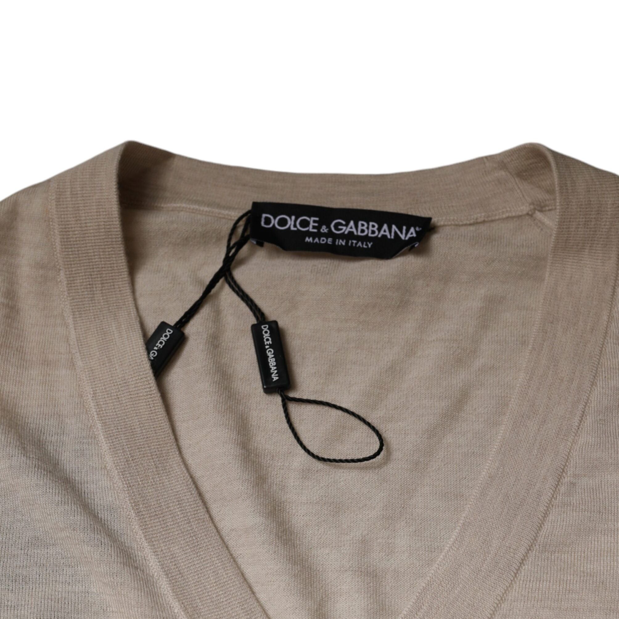 Dolce & Gabbana Beige Cashmere Button Down Cardigan Sweater