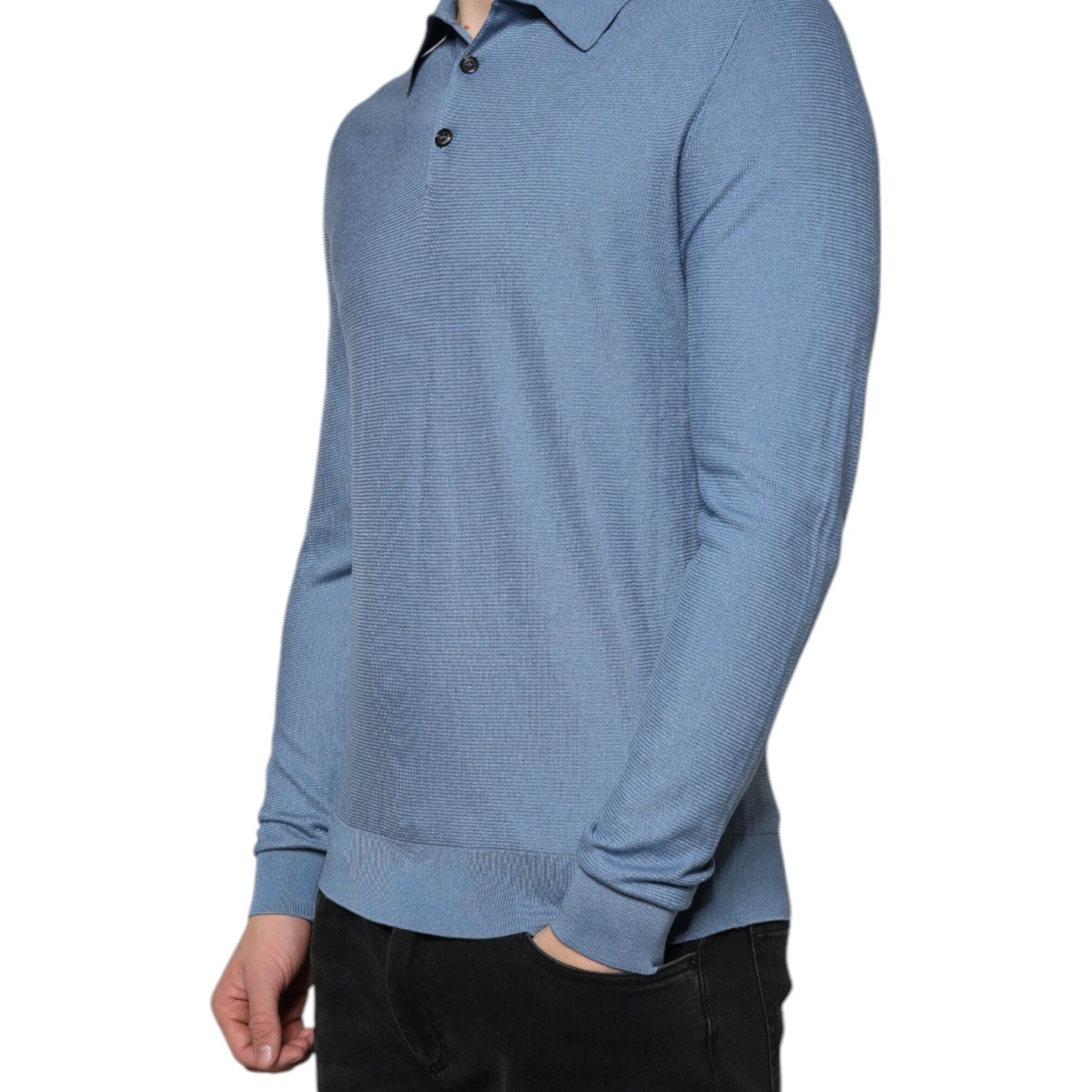 Dolce & Gabbana Sky Blue Silk Collared Men Pullover Sweater