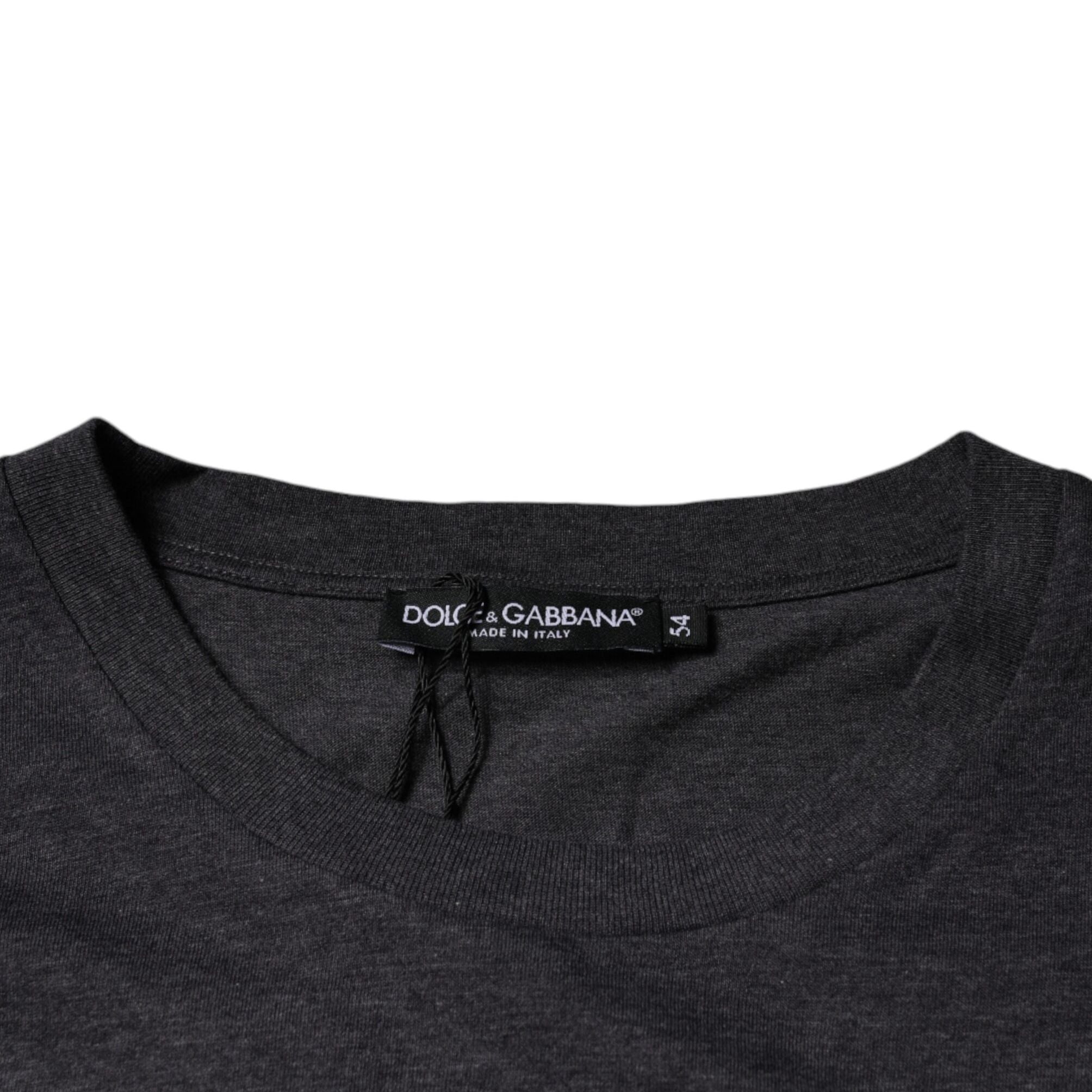 Dolce & Gabbana Gray Logo Patch Cotton Crew Neck T-shirt