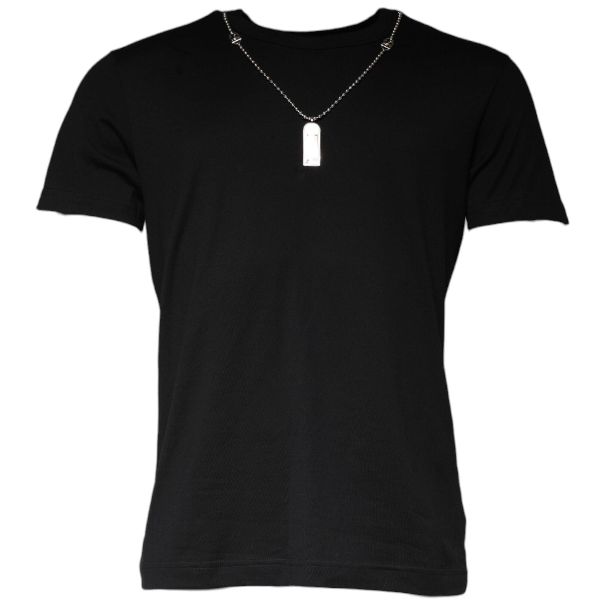 Dolce & Gabbana Black Cotton Necklace Embellished T-shirt