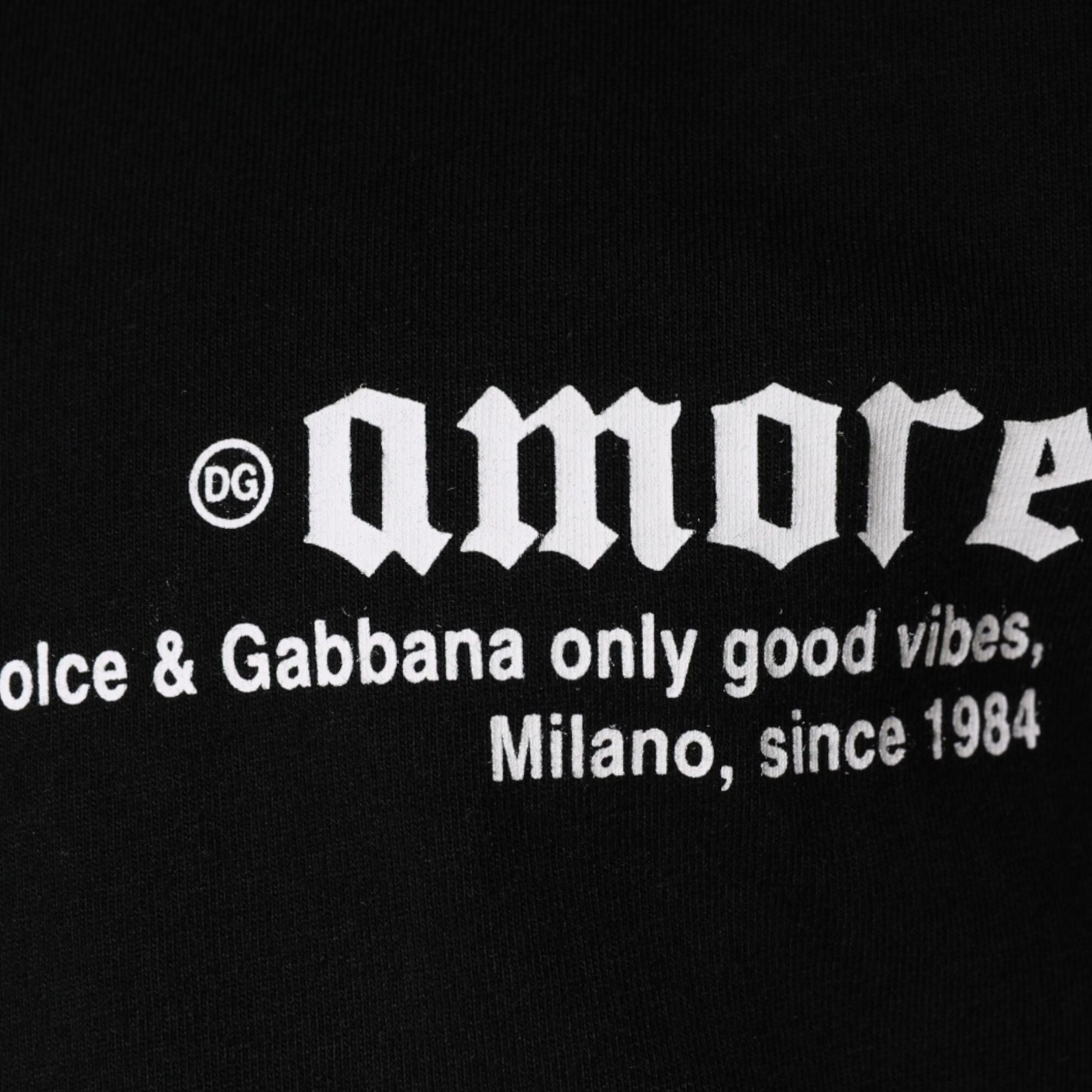 Dolce & Gabbana Black Amore Print Cotton Crew Neck T-shirt