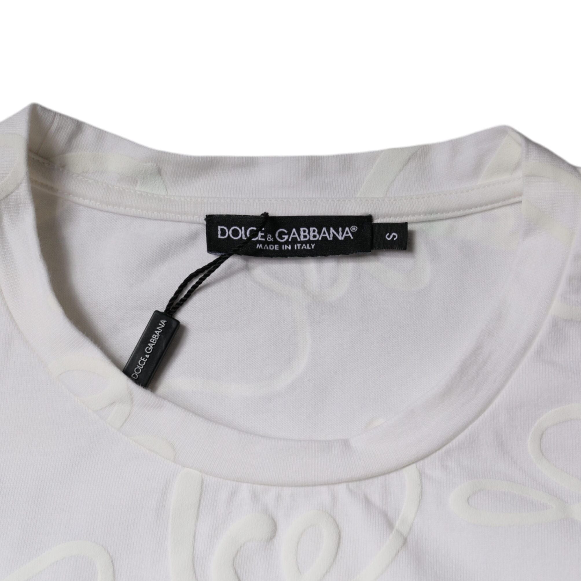 Dolce & Gabbana White Logo Print Cotton Crew Neck T-shirt