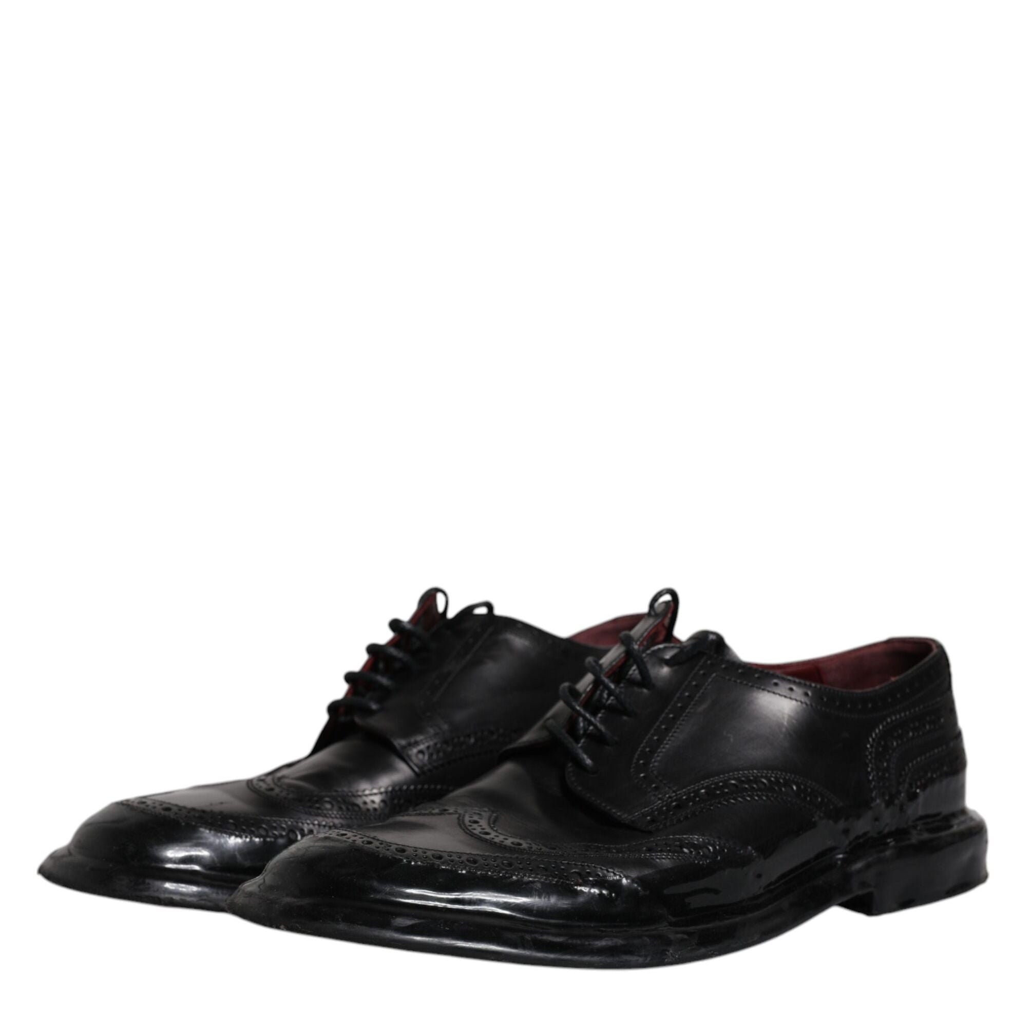 Dolce & Gabbana Black Leather Derby Wingtip Formal Shoes