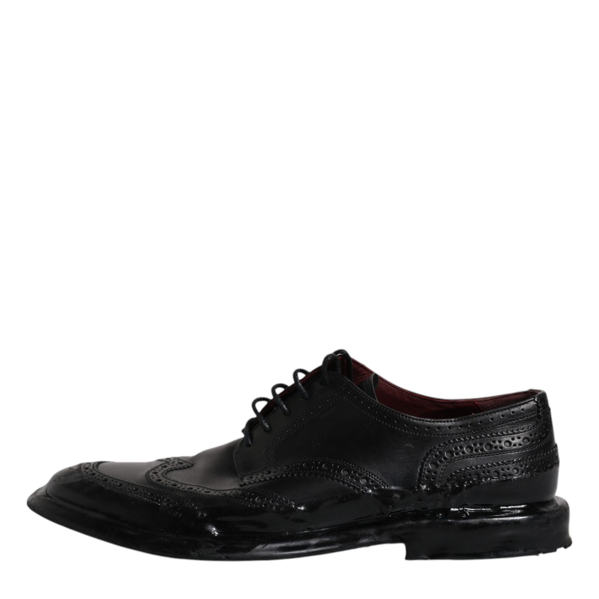 Dolce & Gabbana Black Leather Derby Wingtip Formal Shoes