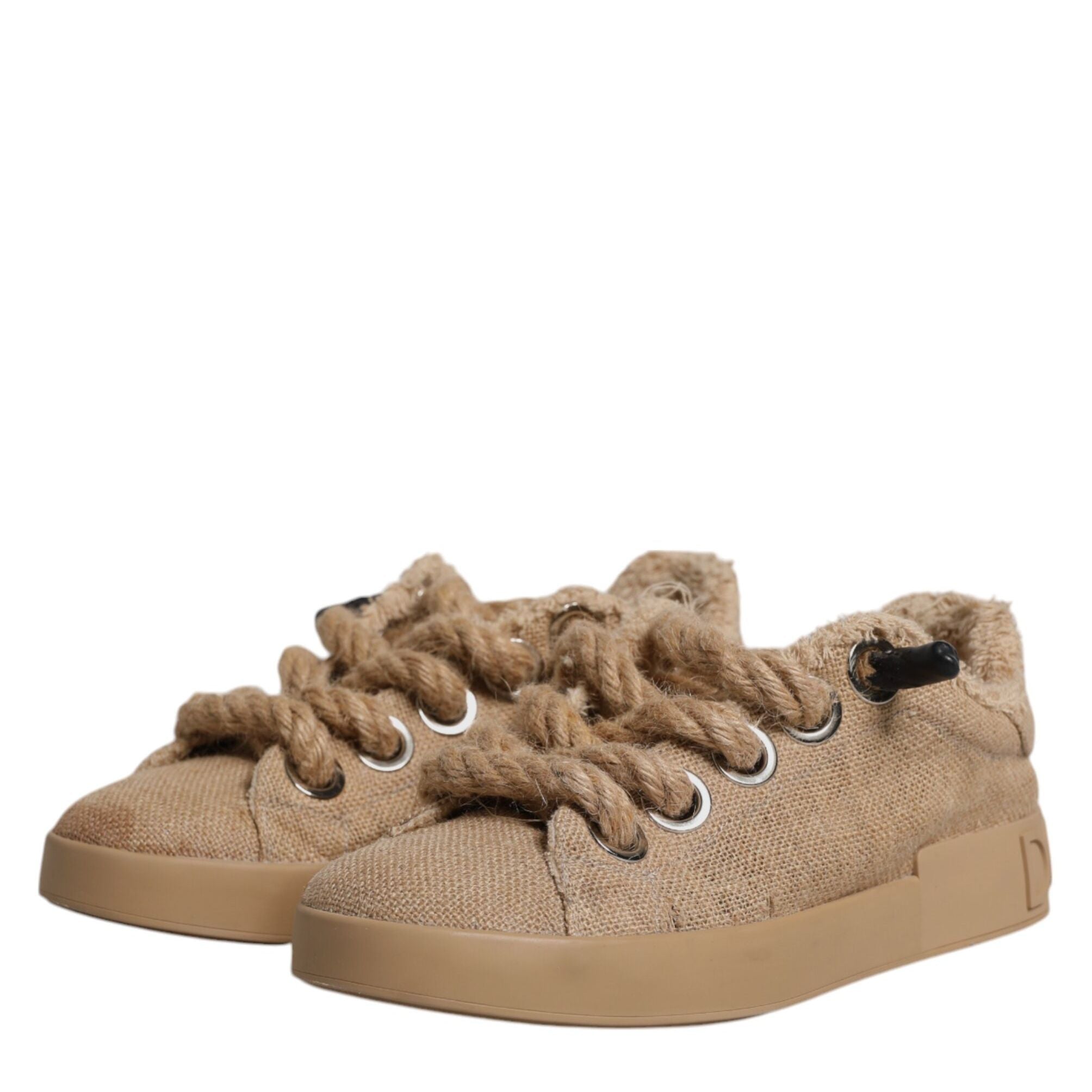 Dolce & Gabbana Brown Jute Fabric Low Top Men Sneakers Shoes