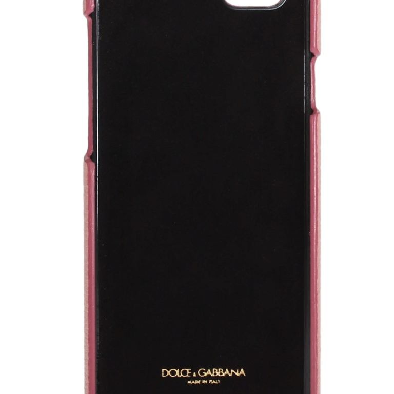 Dolce & Gabbana Pink Leather Heart Crystal Phone Case