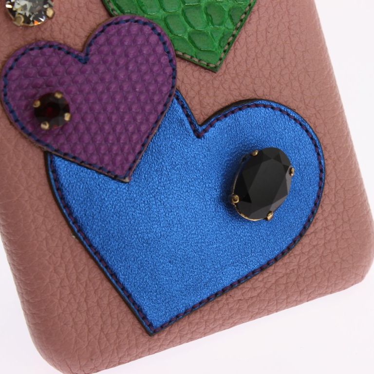 Dolce & Gabbana Pink Leather Heart Crystal Phone Case