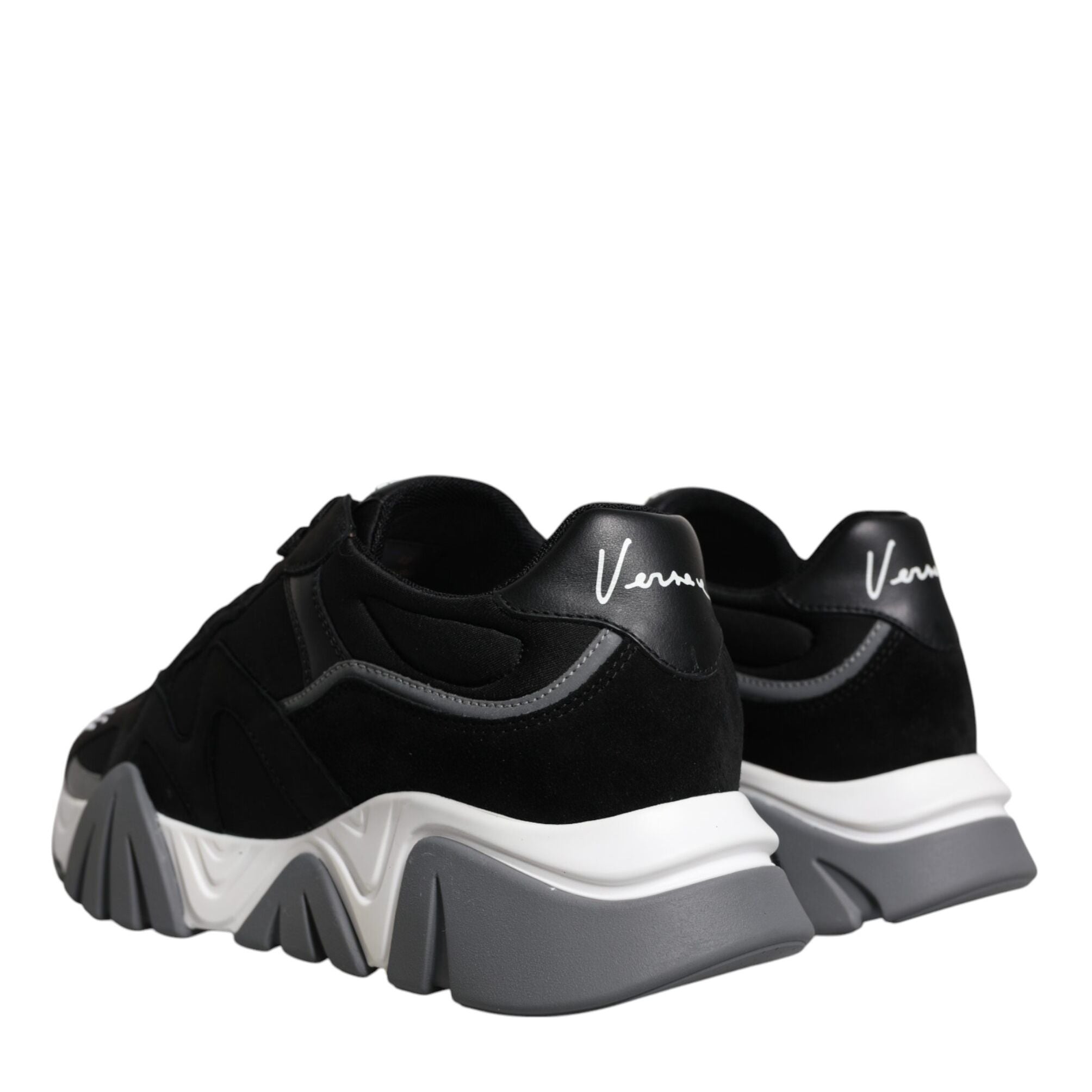Versace Black Leather Neoprene Chunky Low Top Sneakers Squalo Shoes