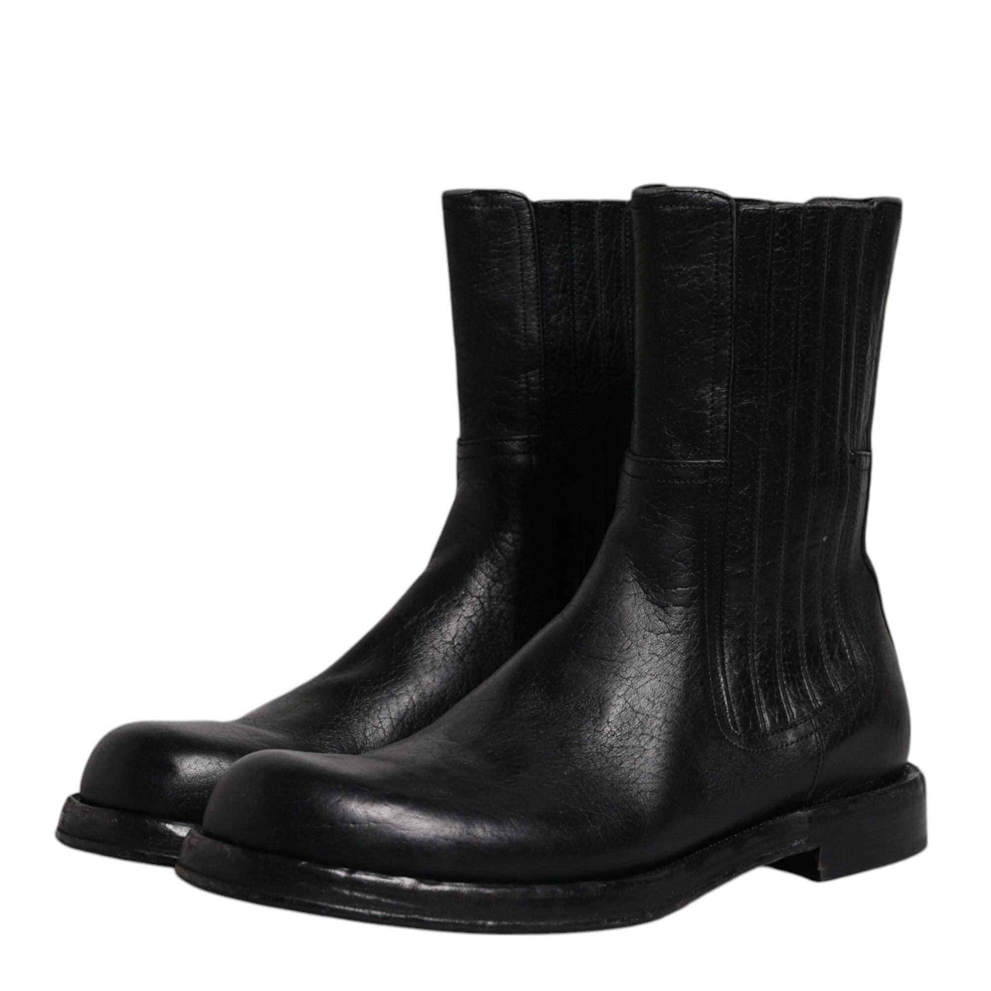 Dolce & Gabbana Black Horse Leather Mid Calf Boots Shoes