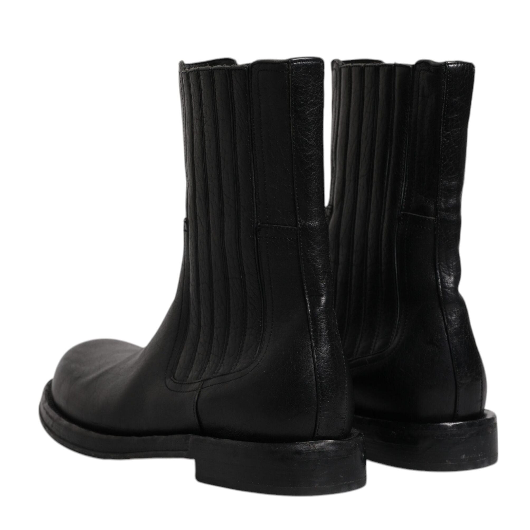 Dolce & Gabbana Black Horse Leather Mid Calf Boots Shoes