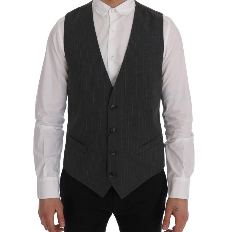 Dolce & Gabbana Gray STAFF Cotton Striped Vest