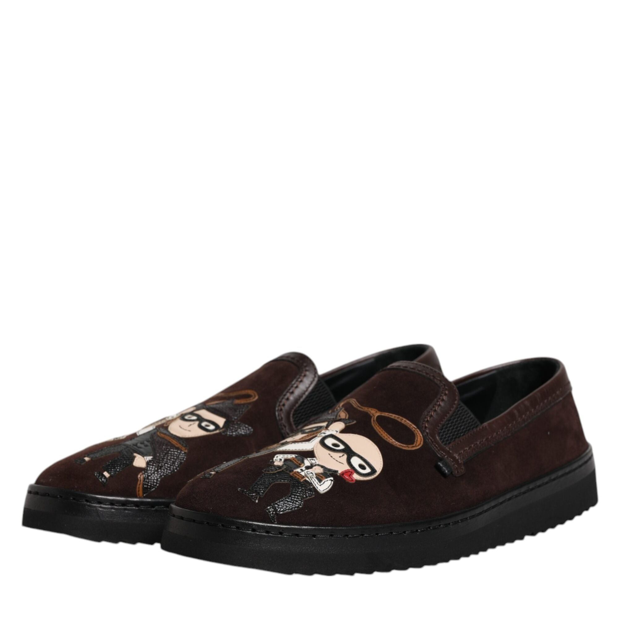 Dolce & Gabbana Brown Suede DG Family Slip On Flats Shoes