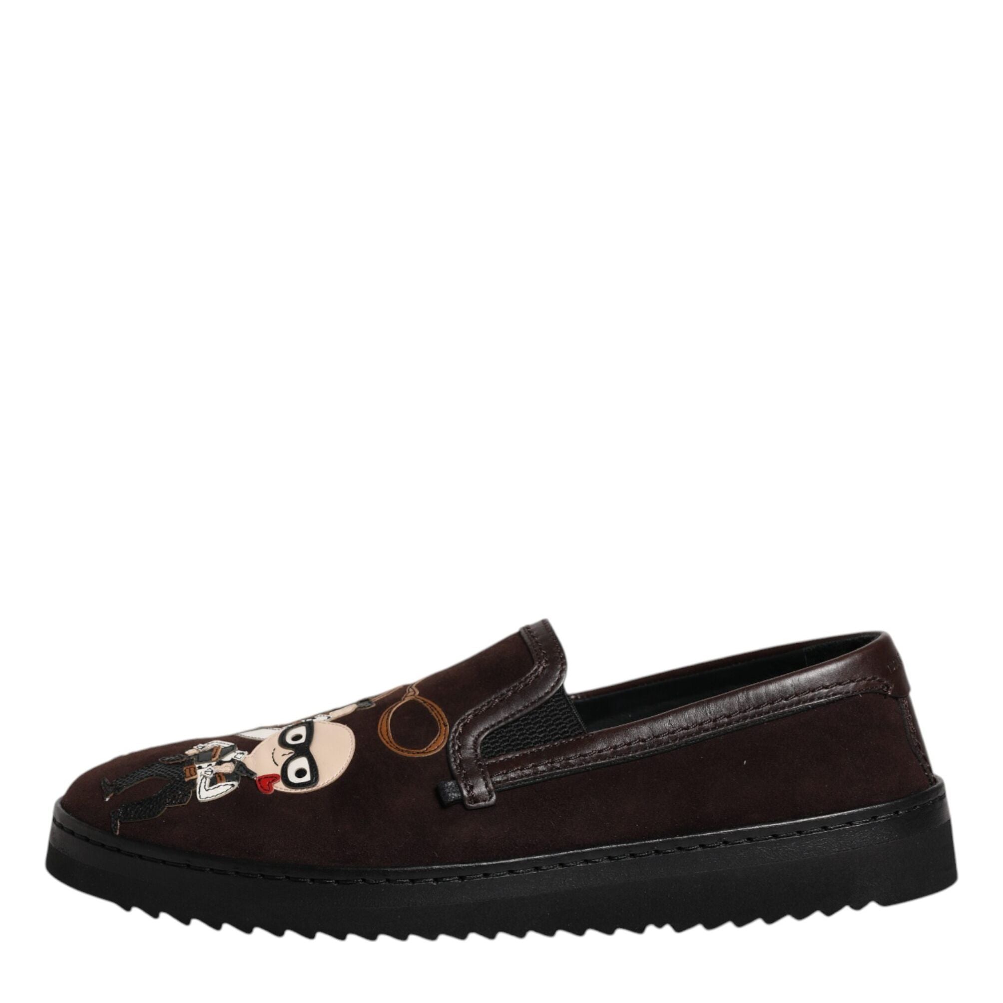 Dolce & Gabbana Brown Suede DG Family Slip On Flats Shoes