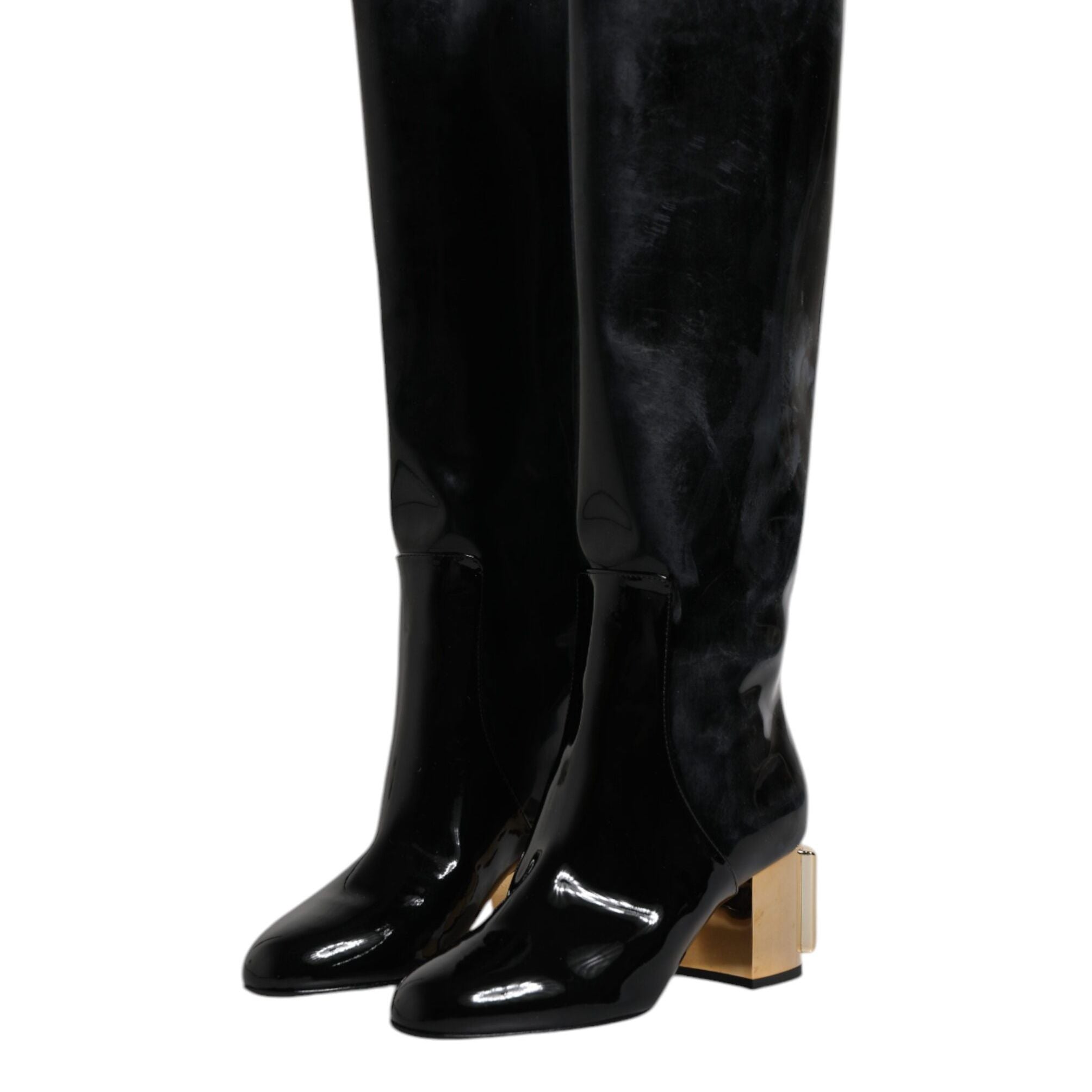 Dolce & Gabbana Black Patent Leather Vally High Boots Shoes