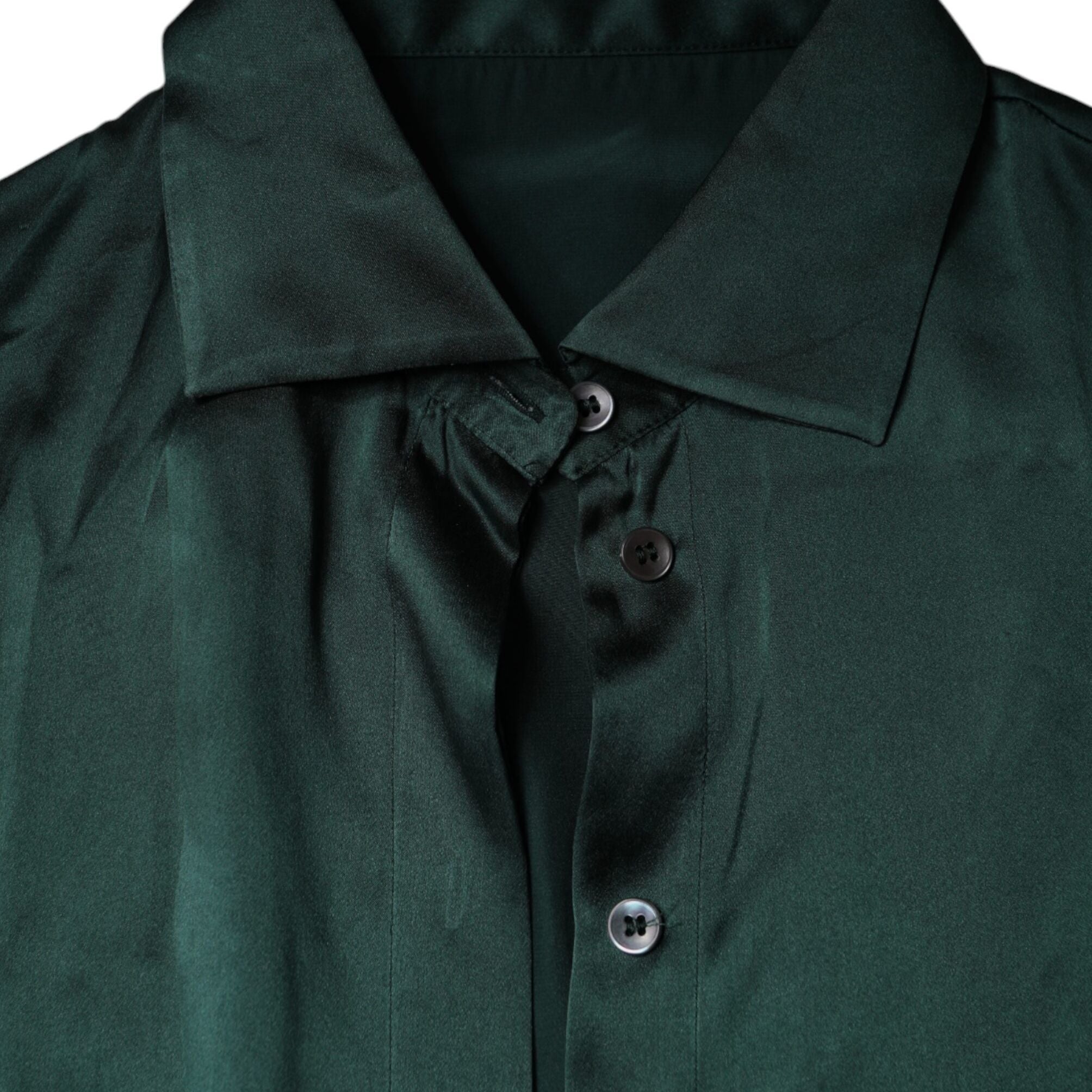 Dolce & Gabbana Dark Green Silk Button Down Long Sleeves Blouse Top