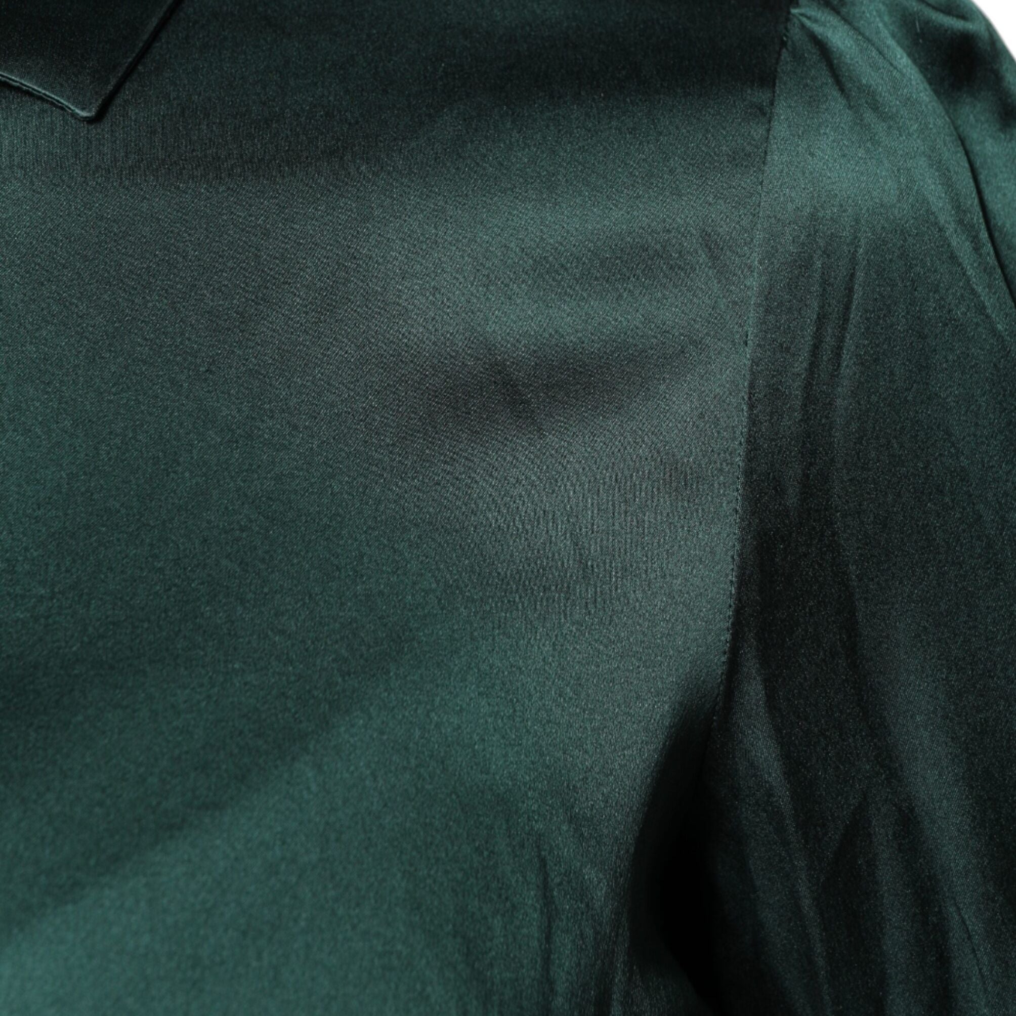 Dolce & Gabbana Dark Green Silk Button Down Long Sleeves Blouse Top