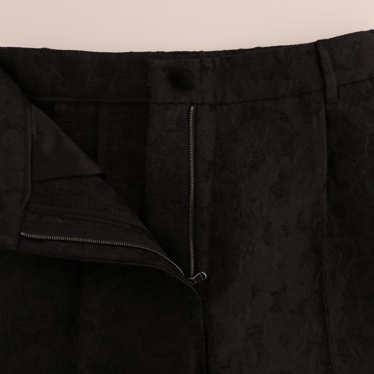 Dolce & Gabbana Black Floral Brocade Capri Pants