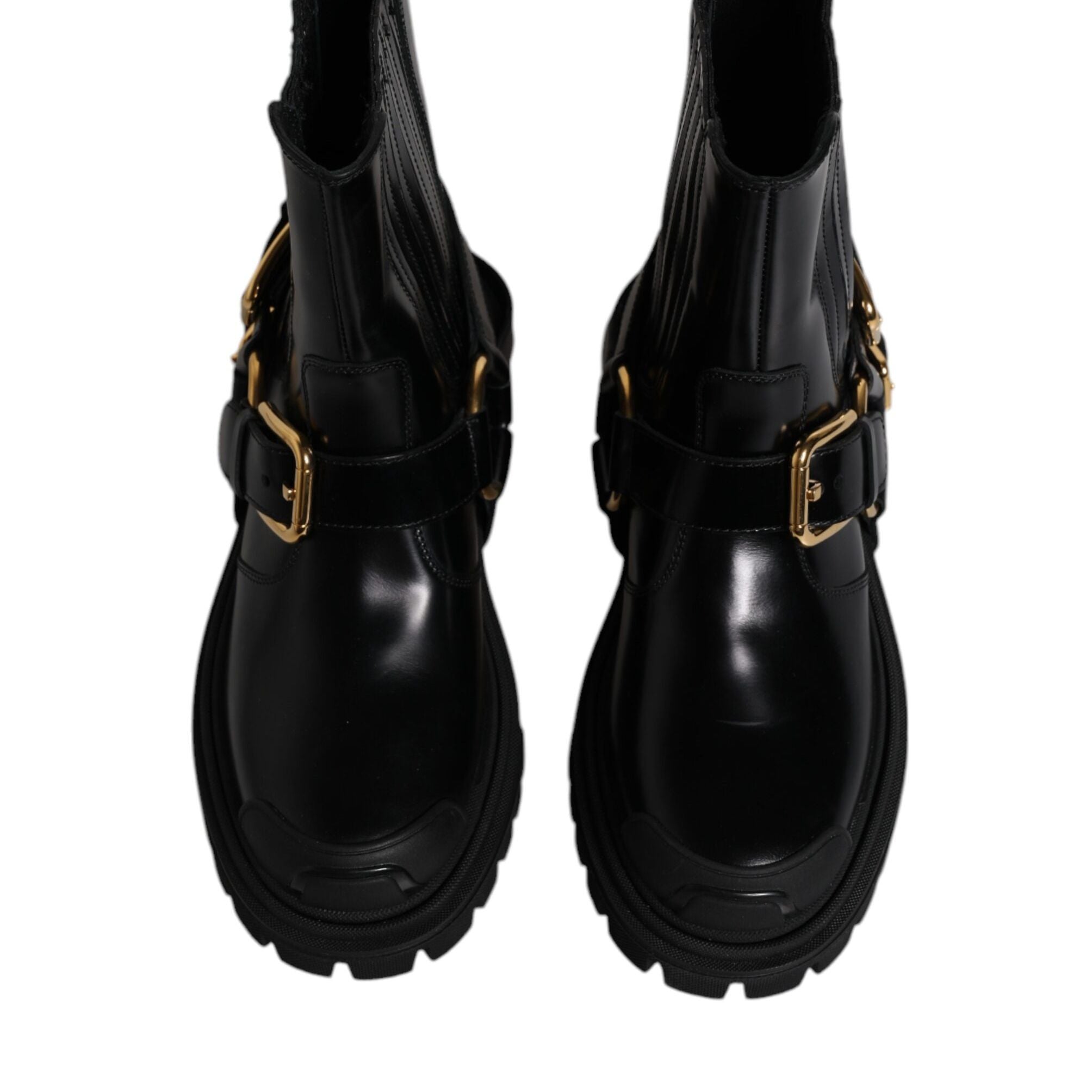 Dolce & Gabbana Black Leather Slip On Stretch Trekking Boots Shoes