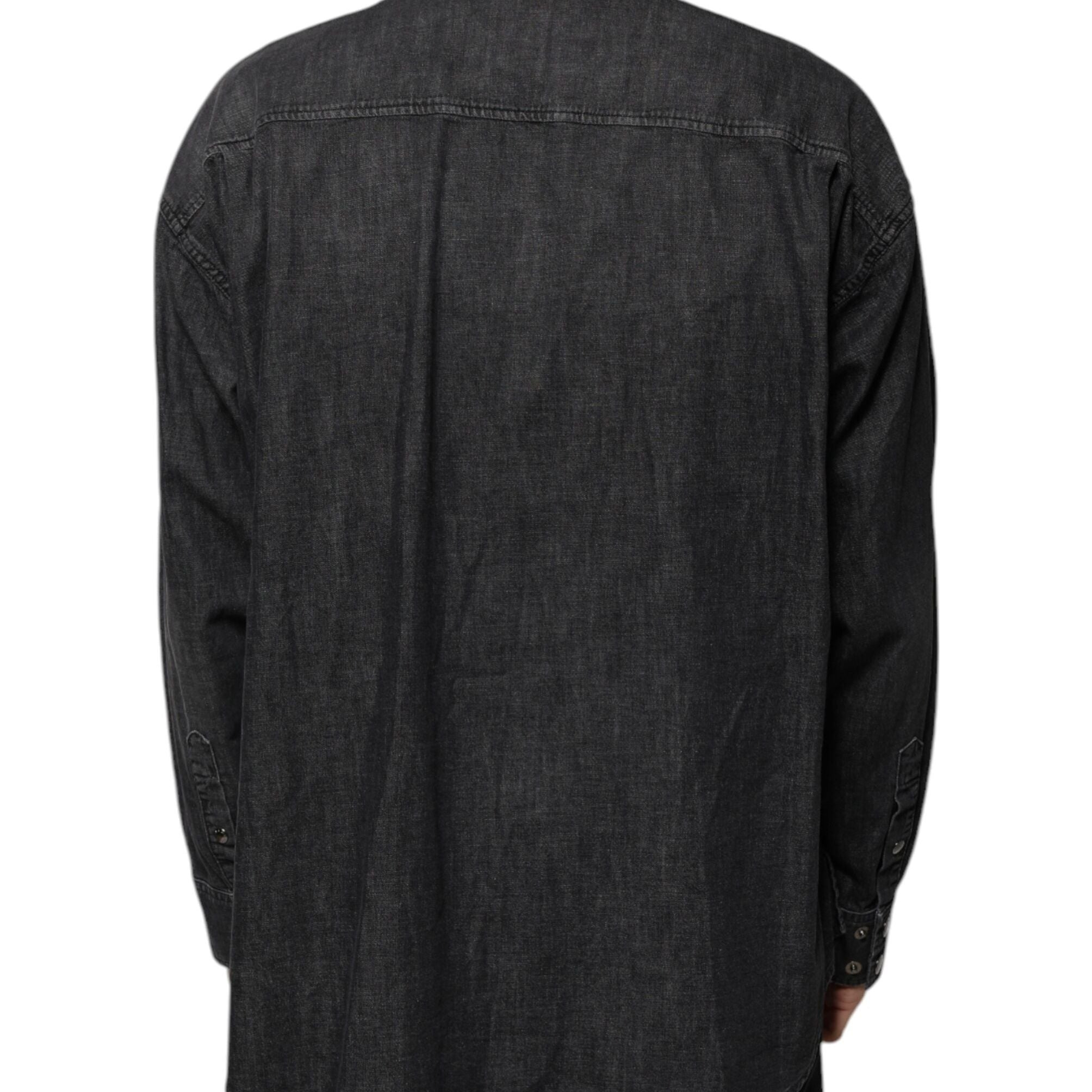 Dolce & Gabbana Black Logo Cotton Button Down Denim Shirt