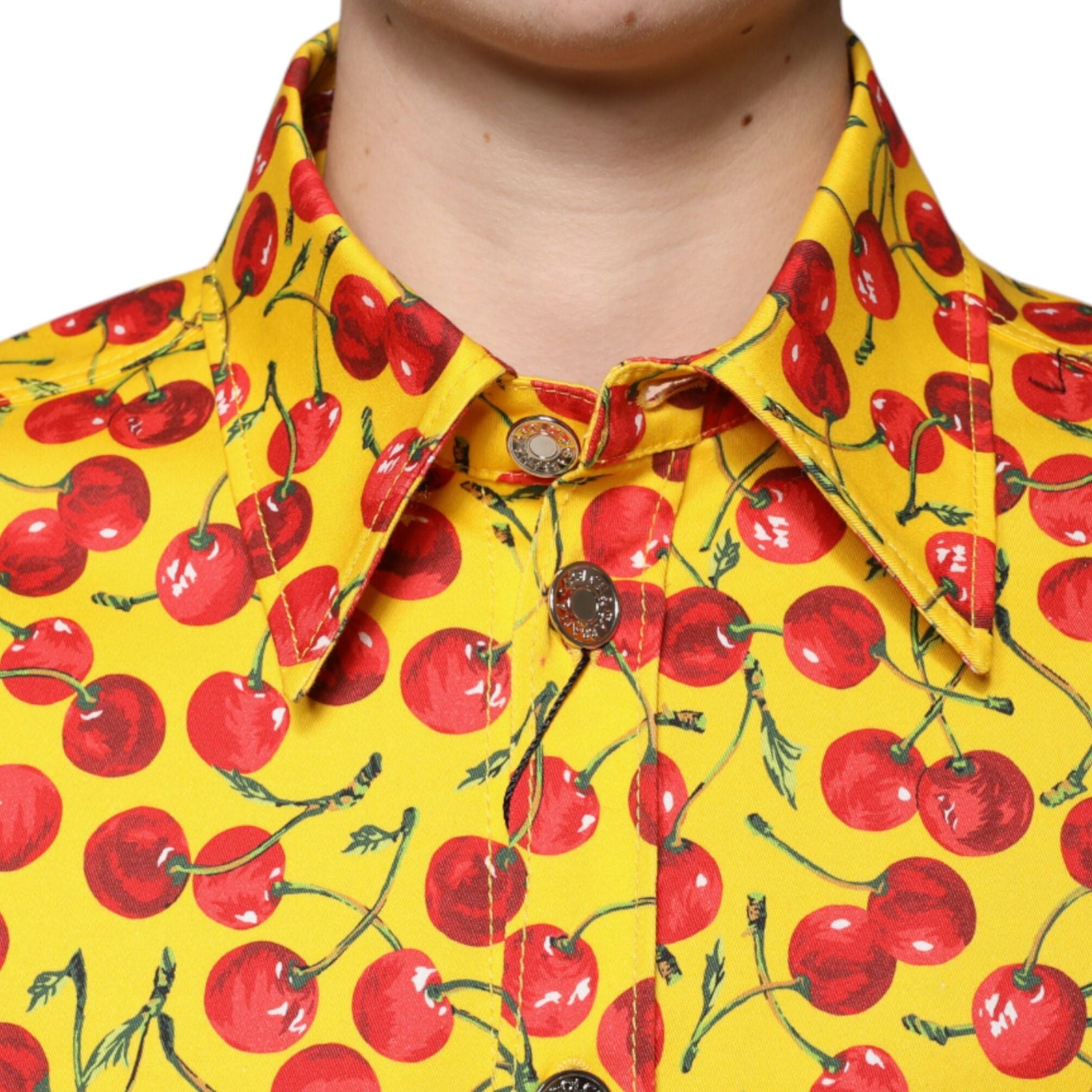 Dolce & Gabbana Yellow Cherry Button Down Men Casual Shirt