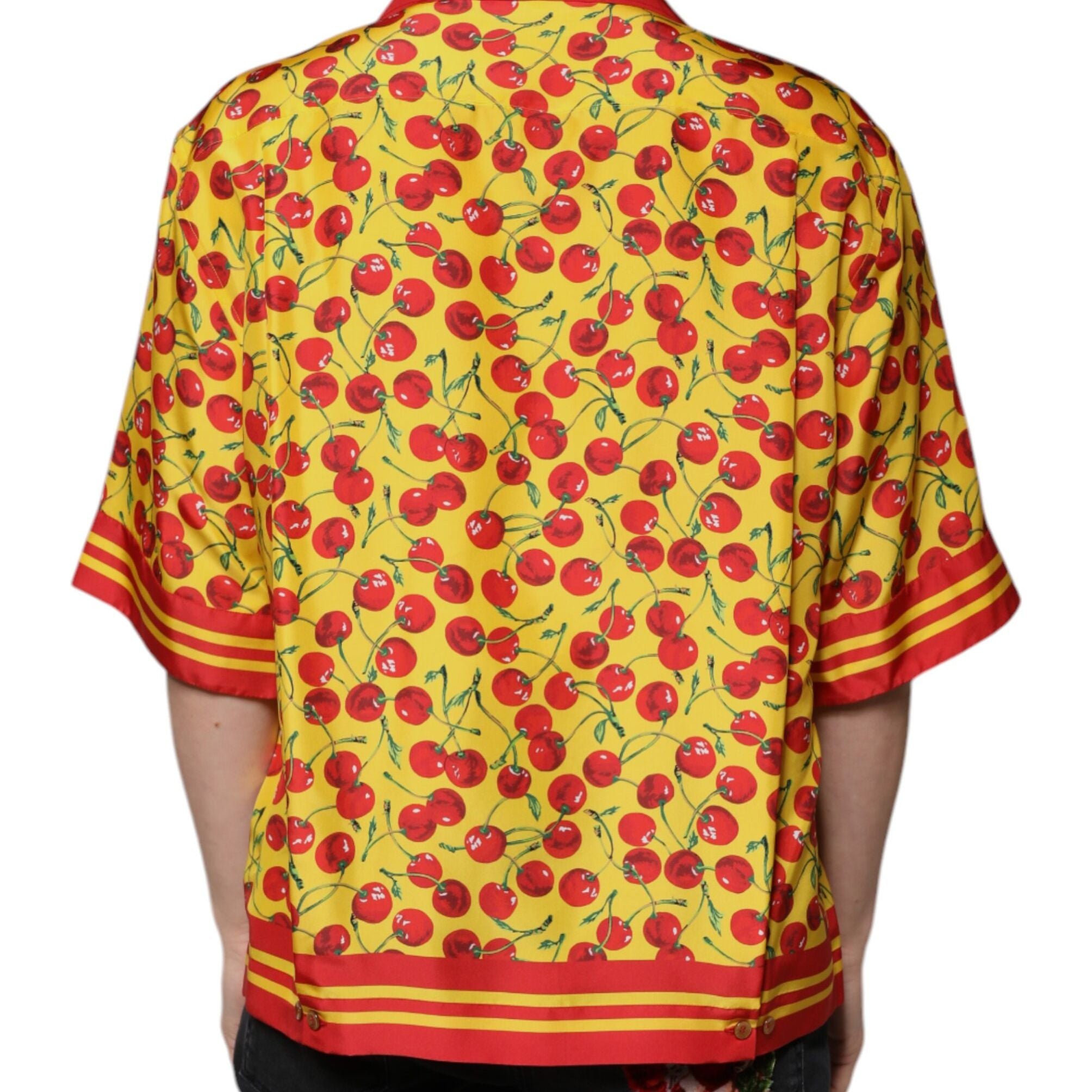 Dolce & Gabbana Yellow Cherry Button Down Silk Casual Shirt