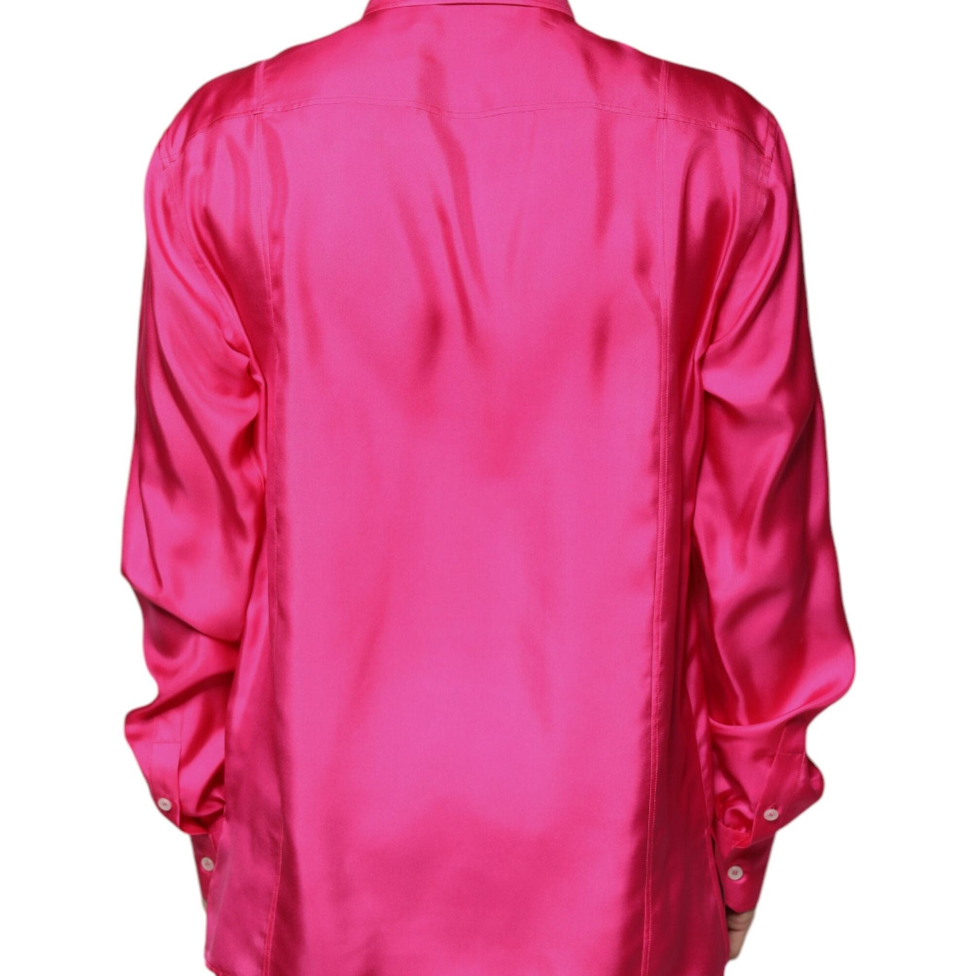 Dolce & Gabbana Pink Silk Collared Button Down Men Shirt