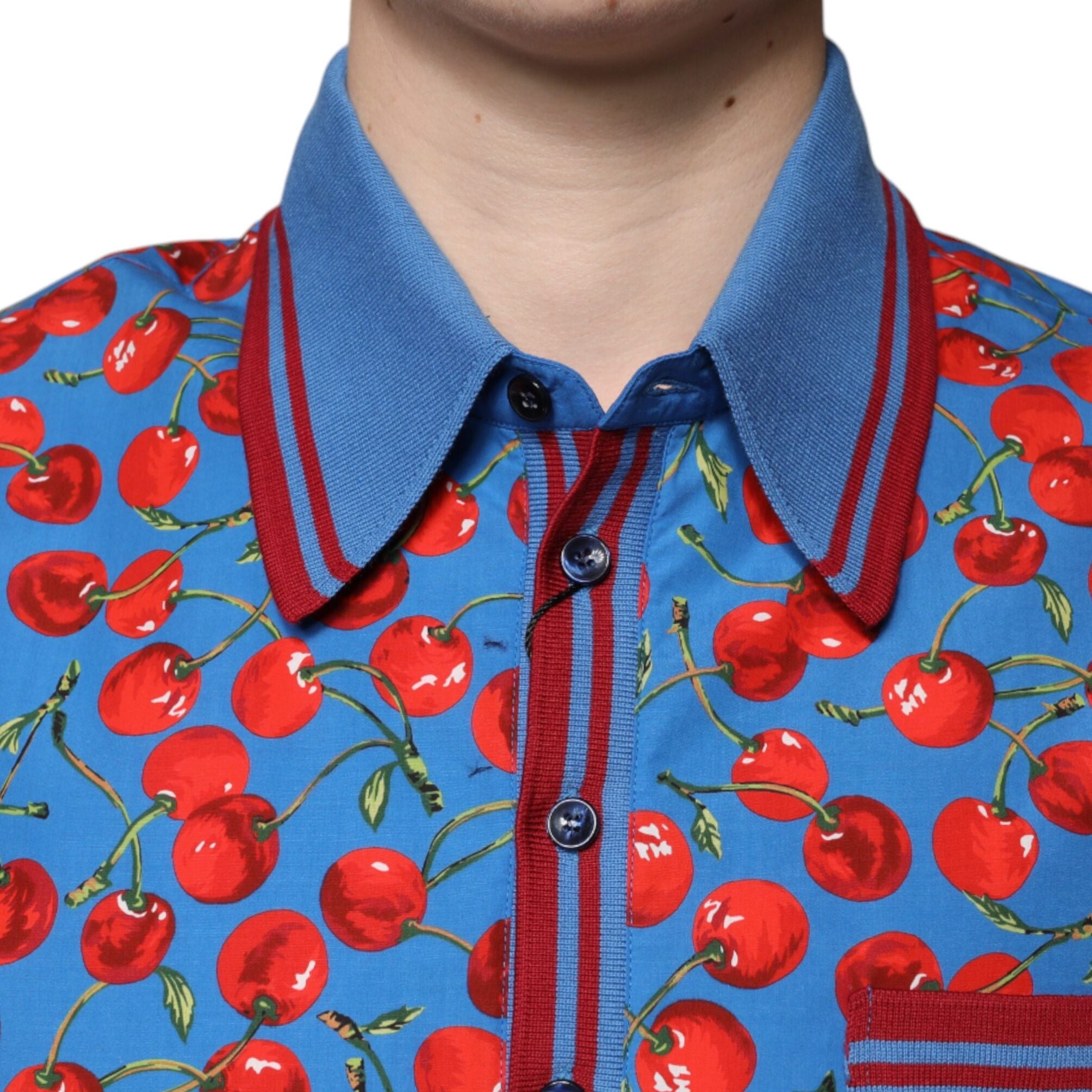 Dolce & Gabbana Blue Cherry Cotton Collared Men Polo T-shirt