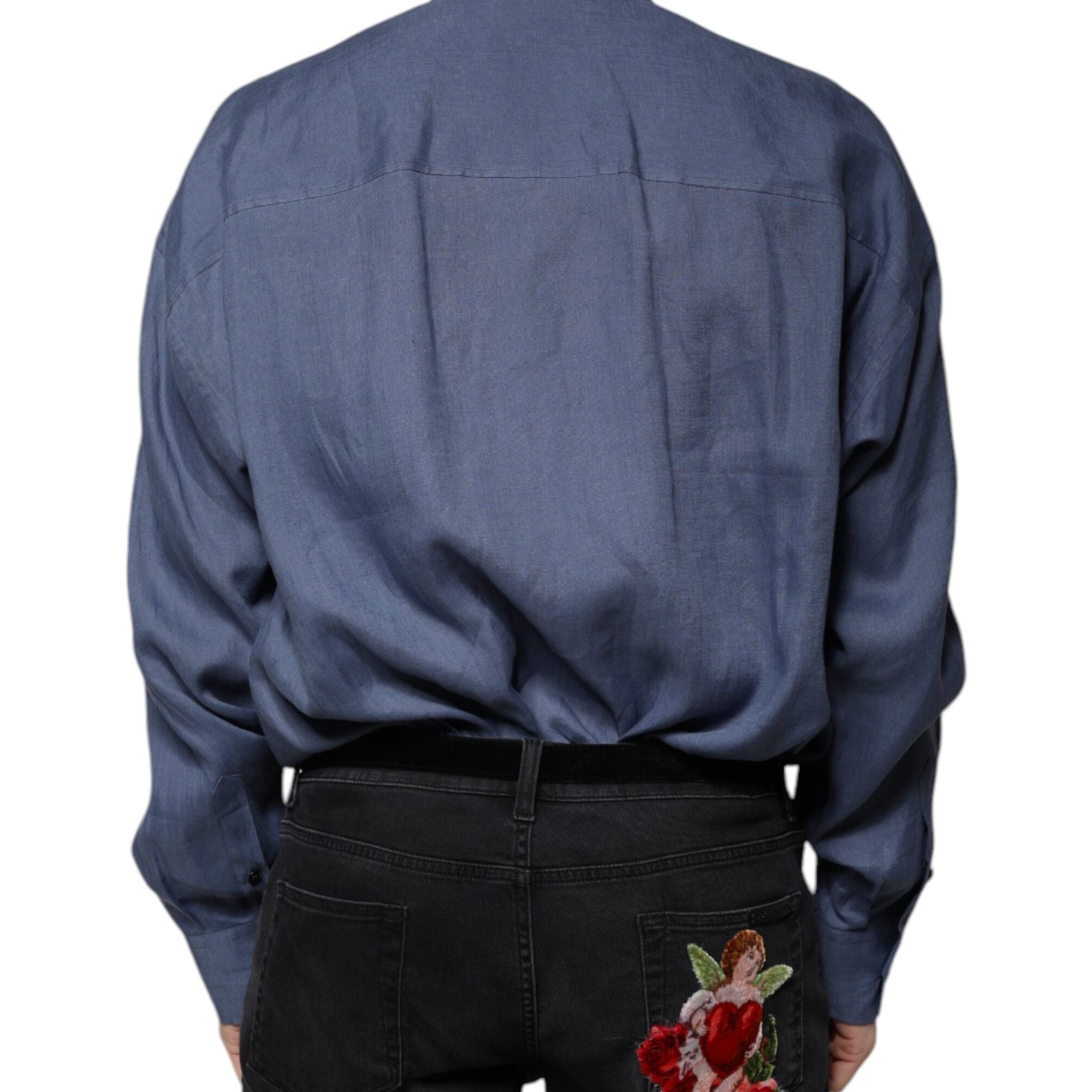 Dolce & Gabbana Blue Logo Long Sleeve Button Down Casual Shirt