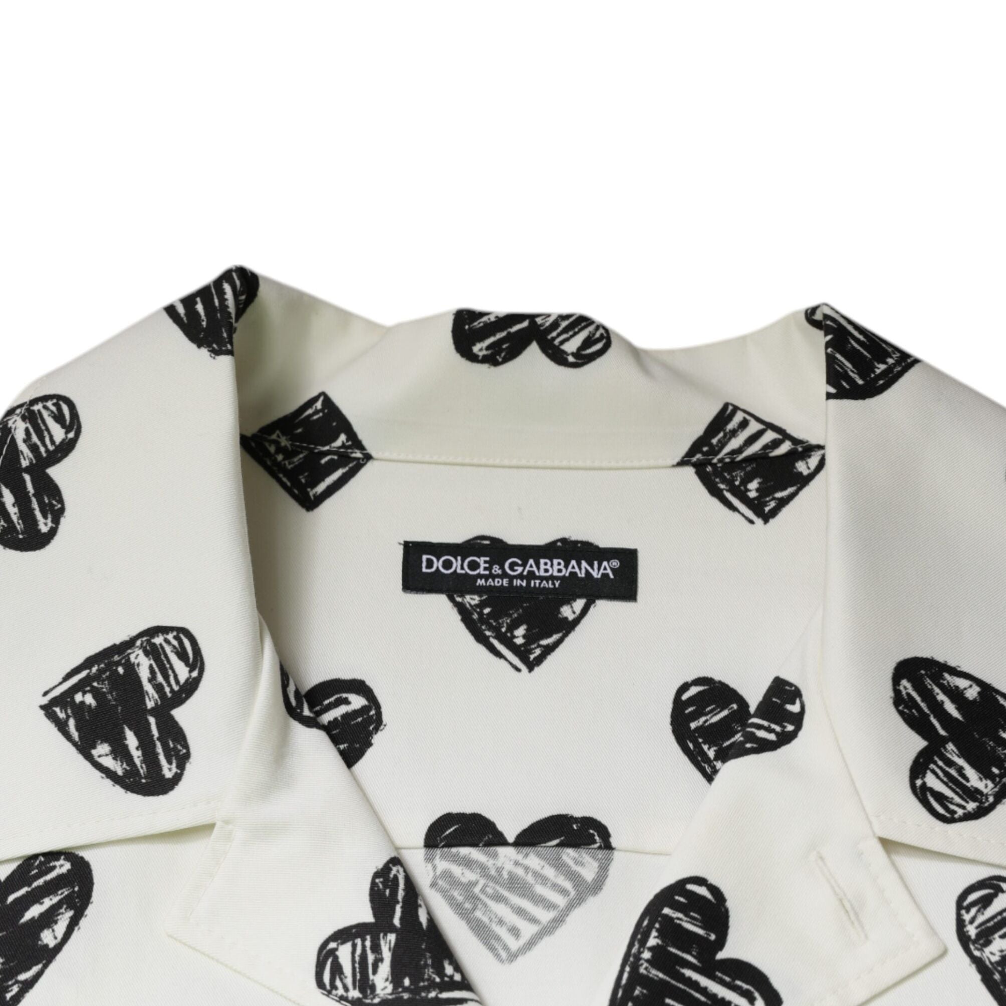 Dolce & Gabbana White Heart Print Short Sleeve Casual Shirt