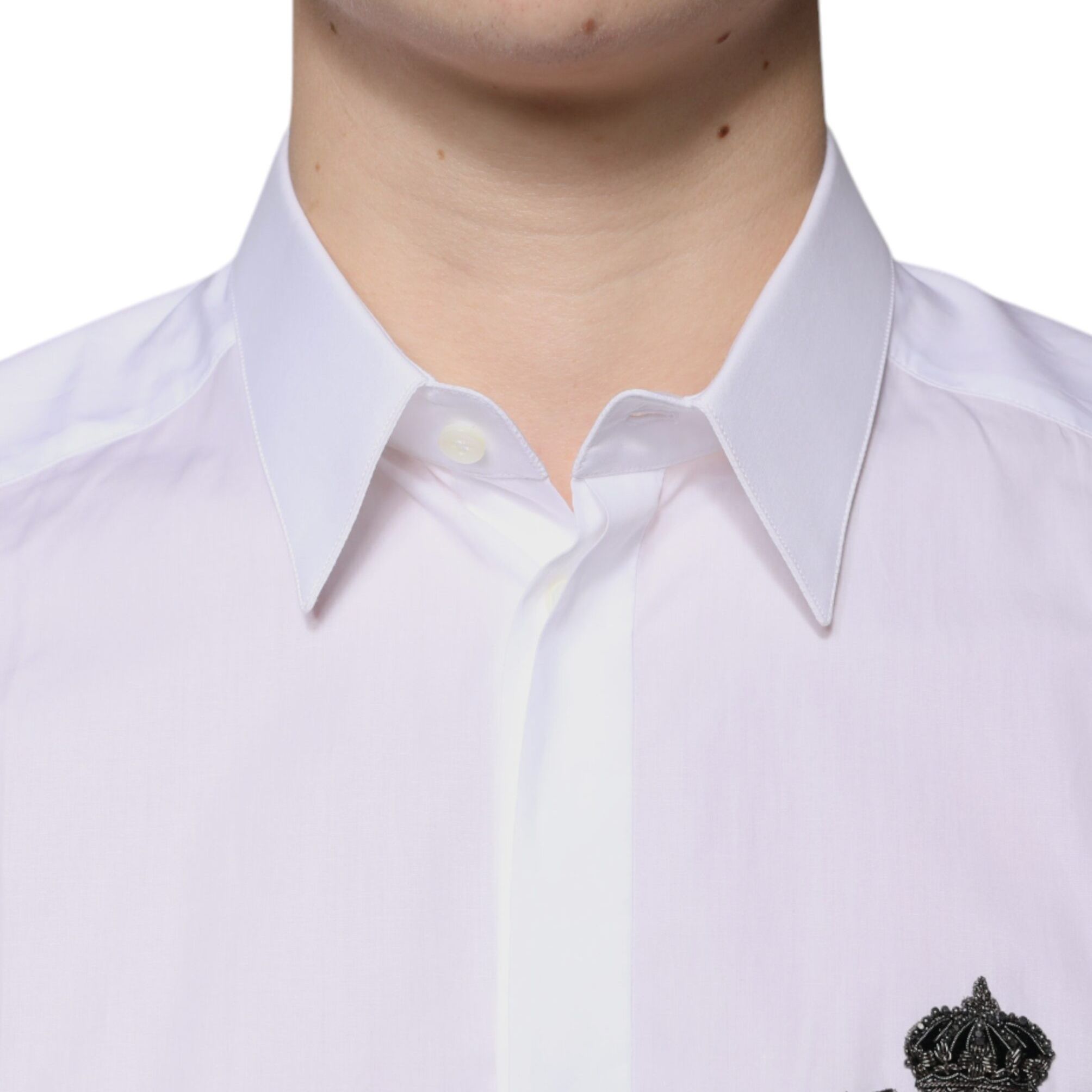Dolce & Gabbana White Cotton Logo Formal Men GOLD Dress Shirt
