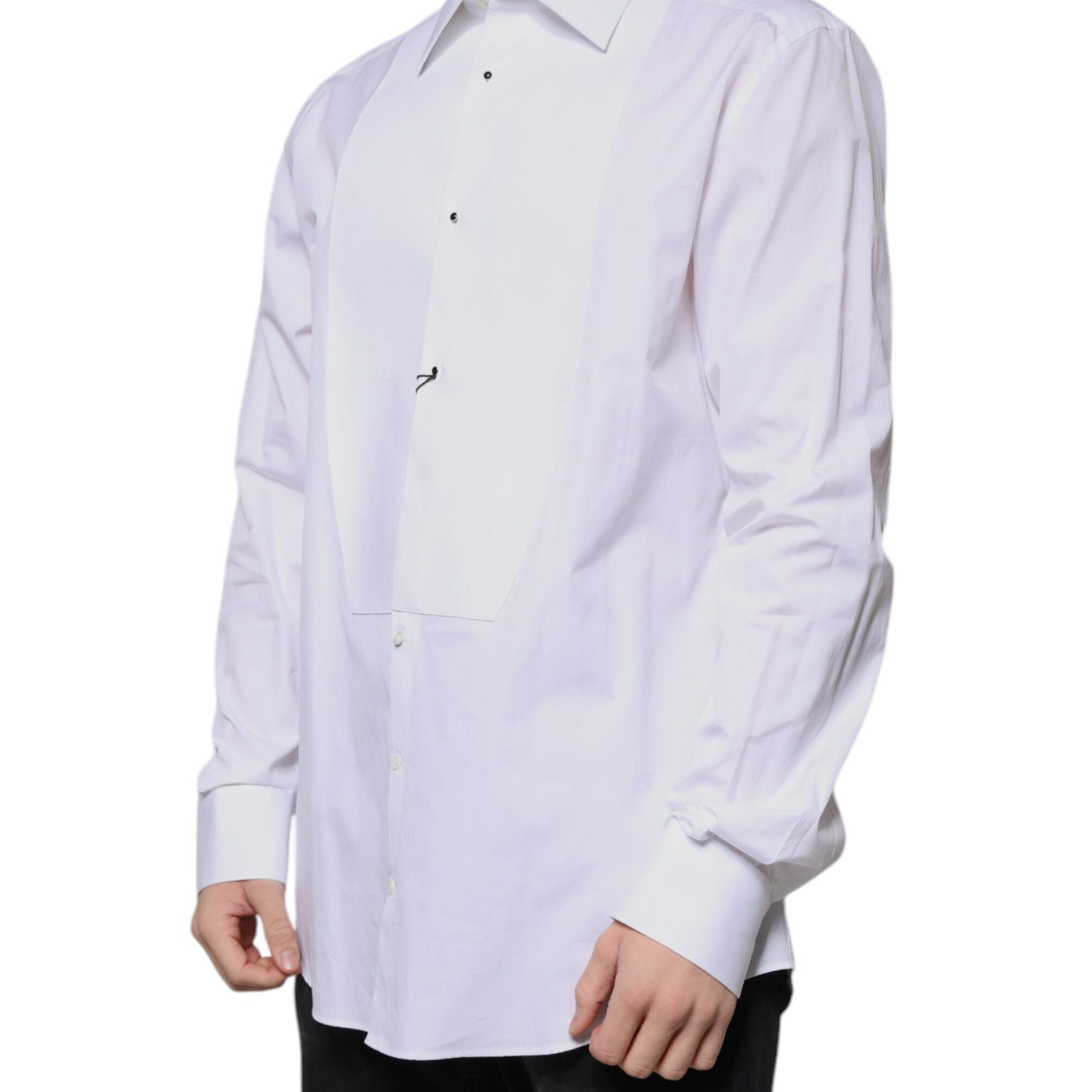 Dolce & Gabbana White Bib Cotton Poplin GOLD Formal Shirt