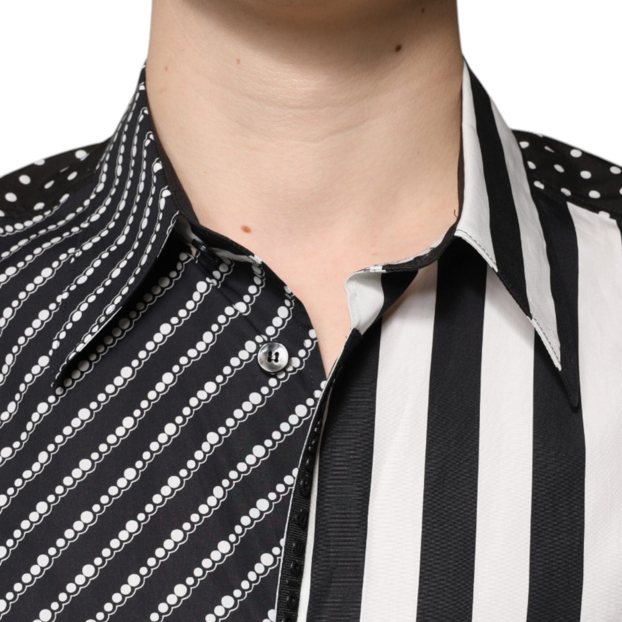 Dolce & Gabbana Black White Striped Button Down Casual Shirt