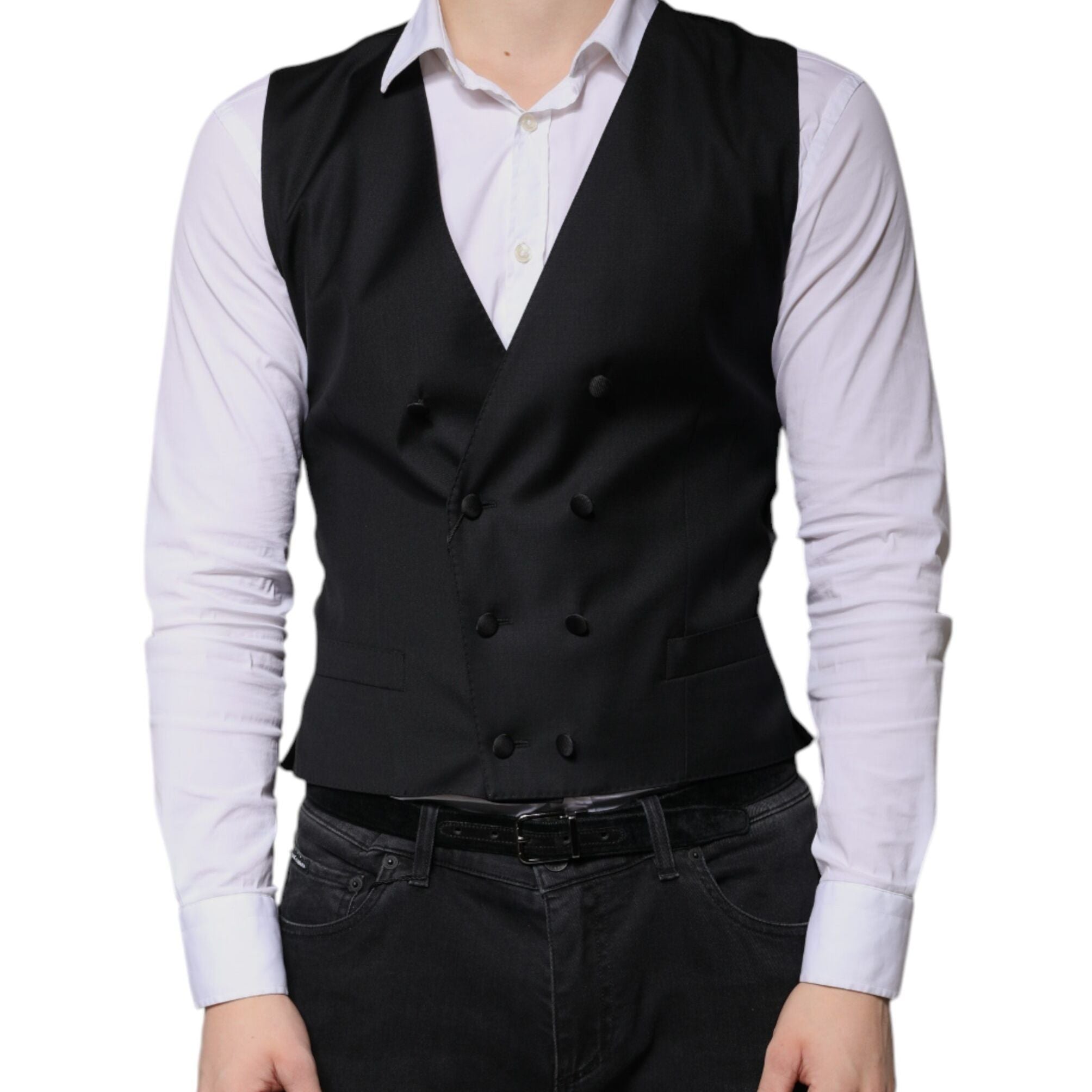 Dolce & Gabbana Black Wool Formal Dress Men Waistcoat Vest