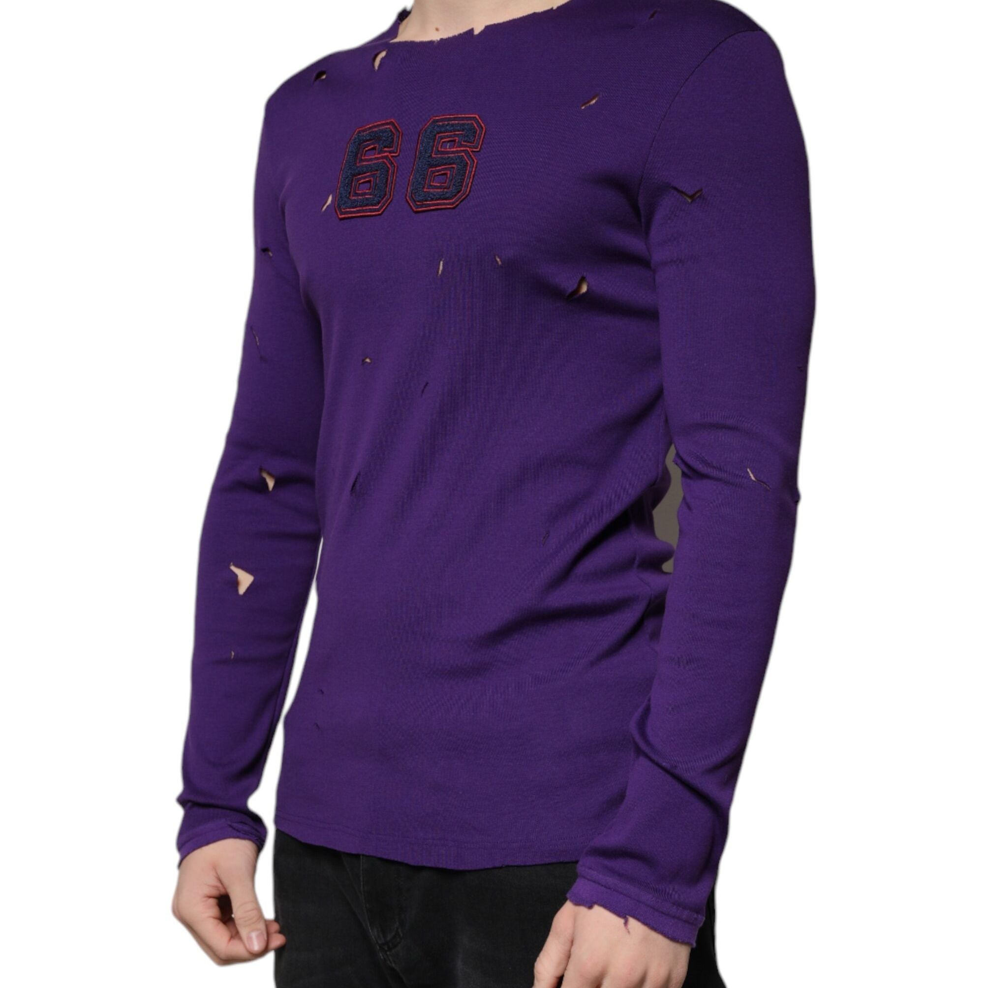 Dolce & Gabbana Purple Cotton Round Neck Pullover Men Sweater