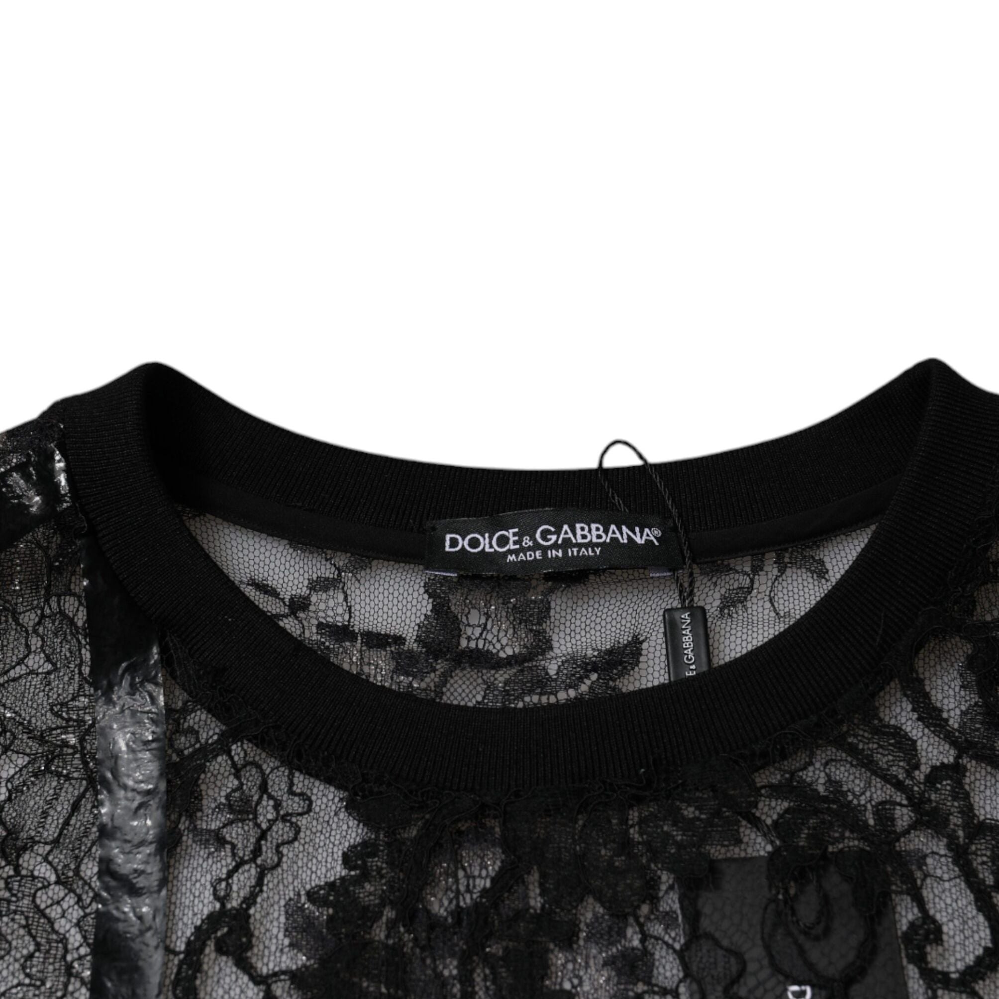 Dolce & Gabbana Black Nylon Floral Lace Crew Neck T-shirt