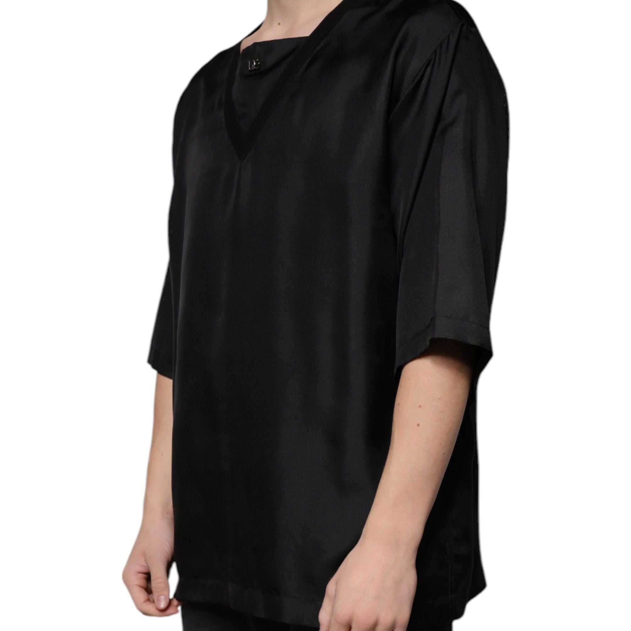 Dolce & Gabbana Black Cotton Square Neck Short Sleeve T-shirt