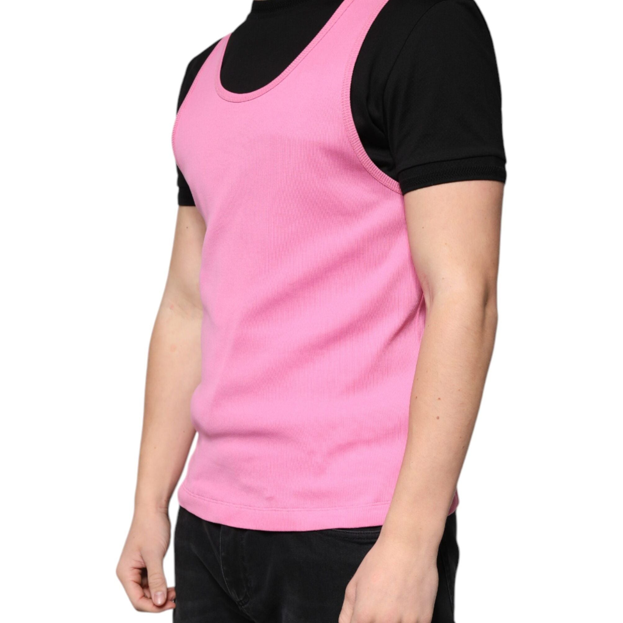 Dolce & Gabbana Pink Cotton Round Neck Sleeveless T-shirt