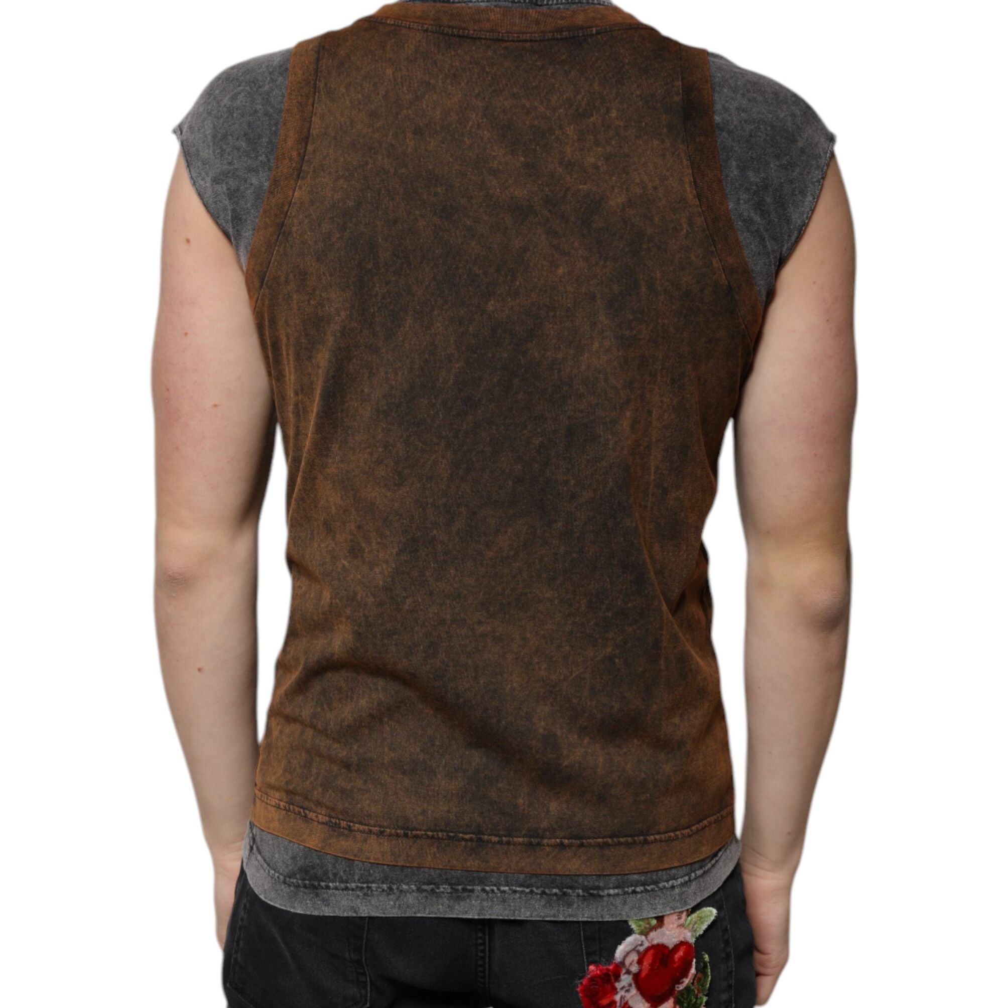 Dolce & Gabbana Brown Cotton Crew Neck Sleeveless T-shirt
