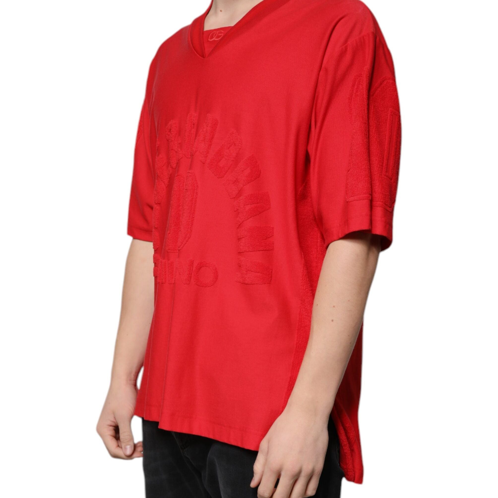 Dolce & Gabbana Red Cotton V-neck Short Sleeves T-shirt
