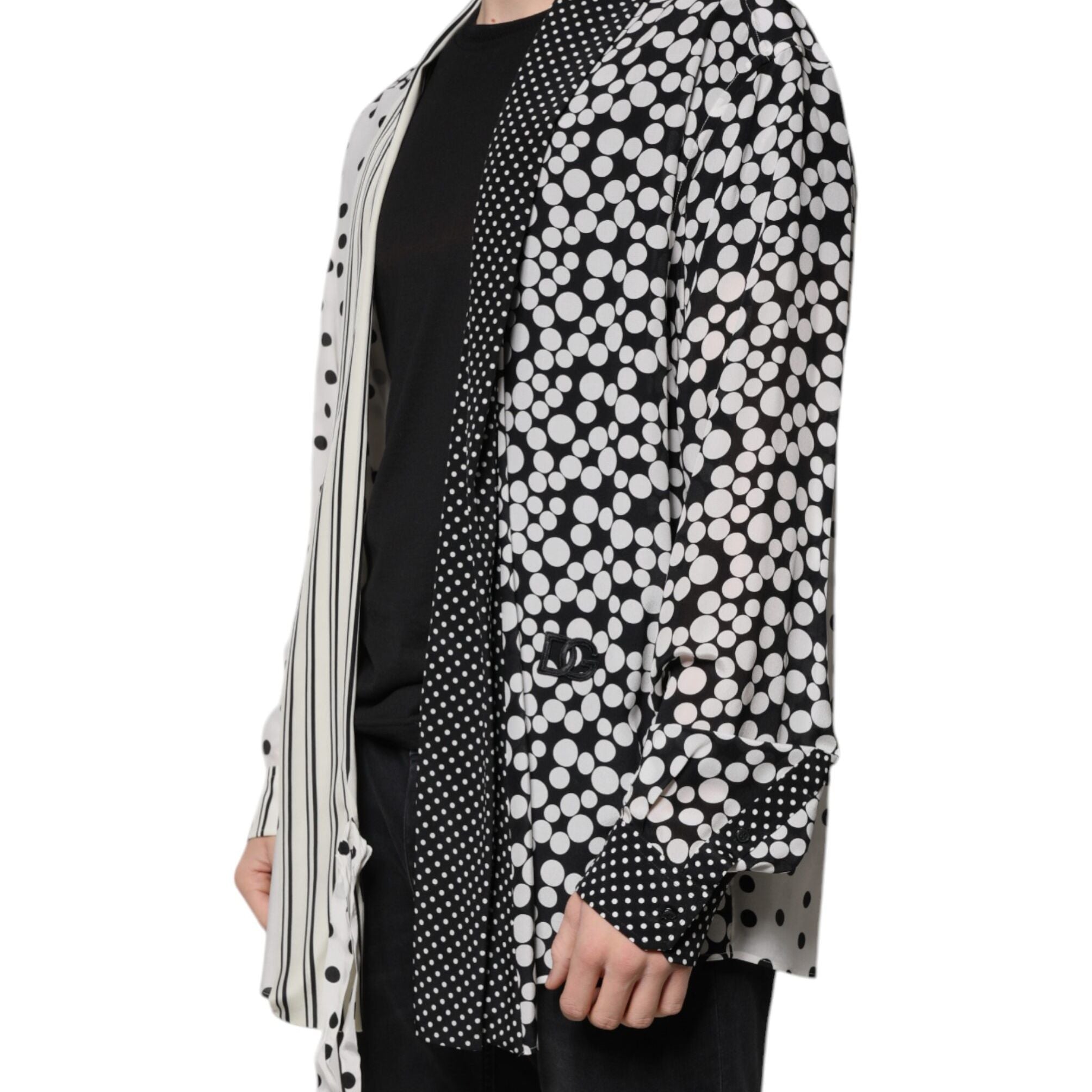 Dolce & Gabbana Black White Polka Dots Silk Men Casual Shirt