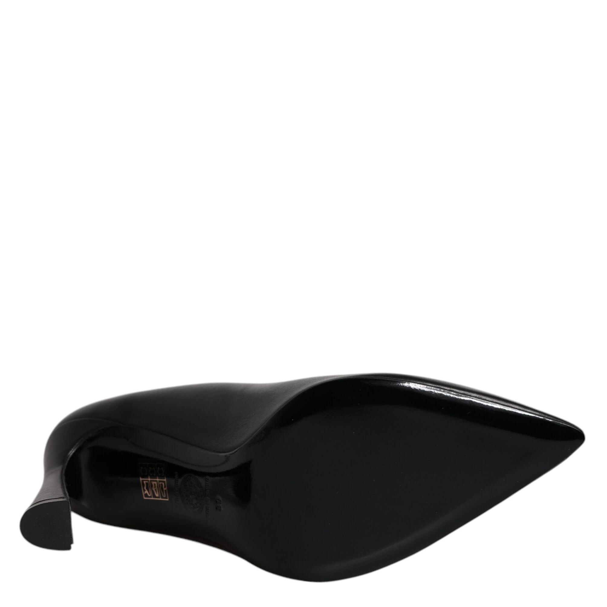 Versace Black Leather Logo Plaque High Heels Pumps Shoes