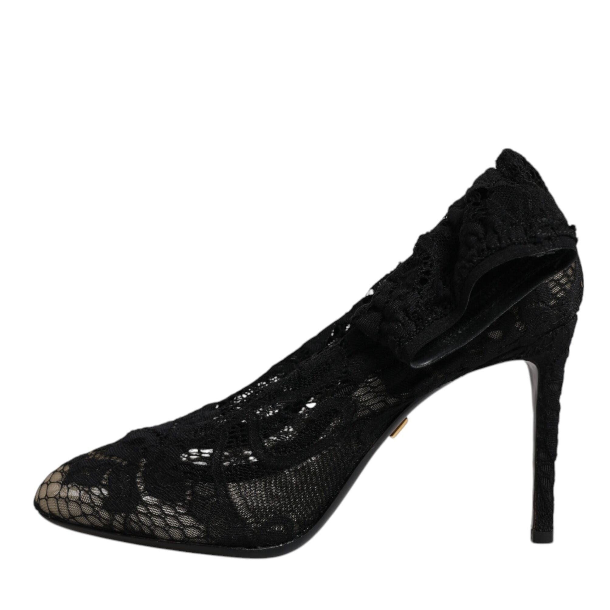 Dolce & Gabbana Black Lace Stretch Heels Mid Calf Boots Shoes