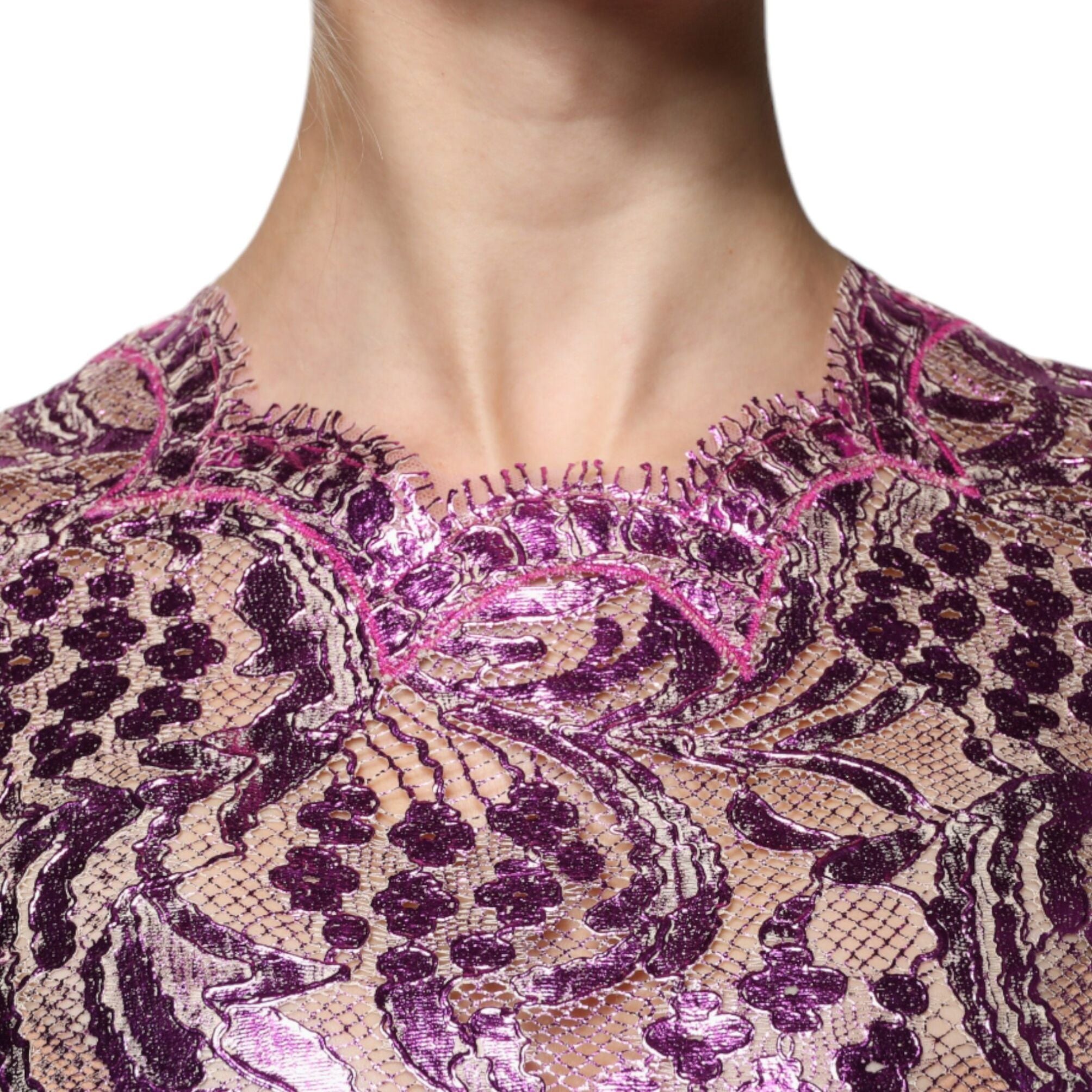 Dolce & Gabbana Metallic Fuchsia Floral Sheath Mini Dress