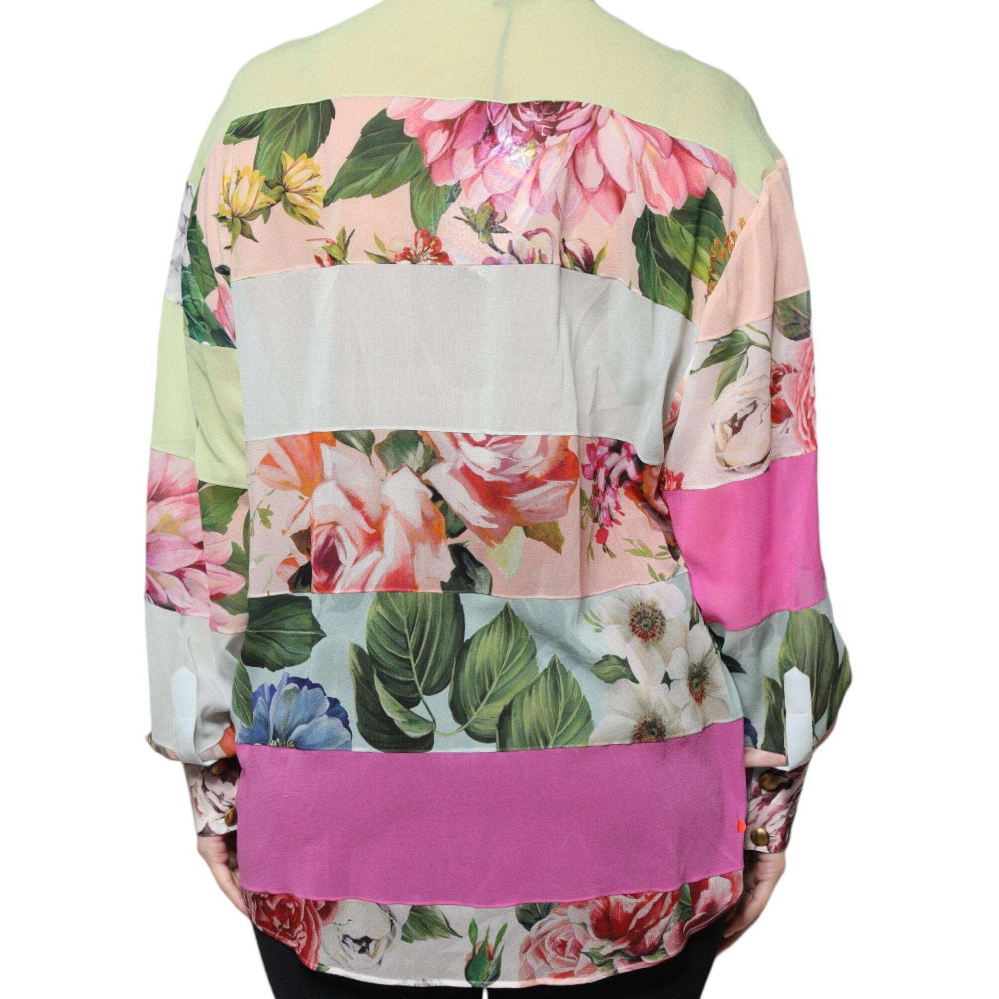 Dolce & Gabbana Multicolor Floral Patchwork Ascot Collar Top